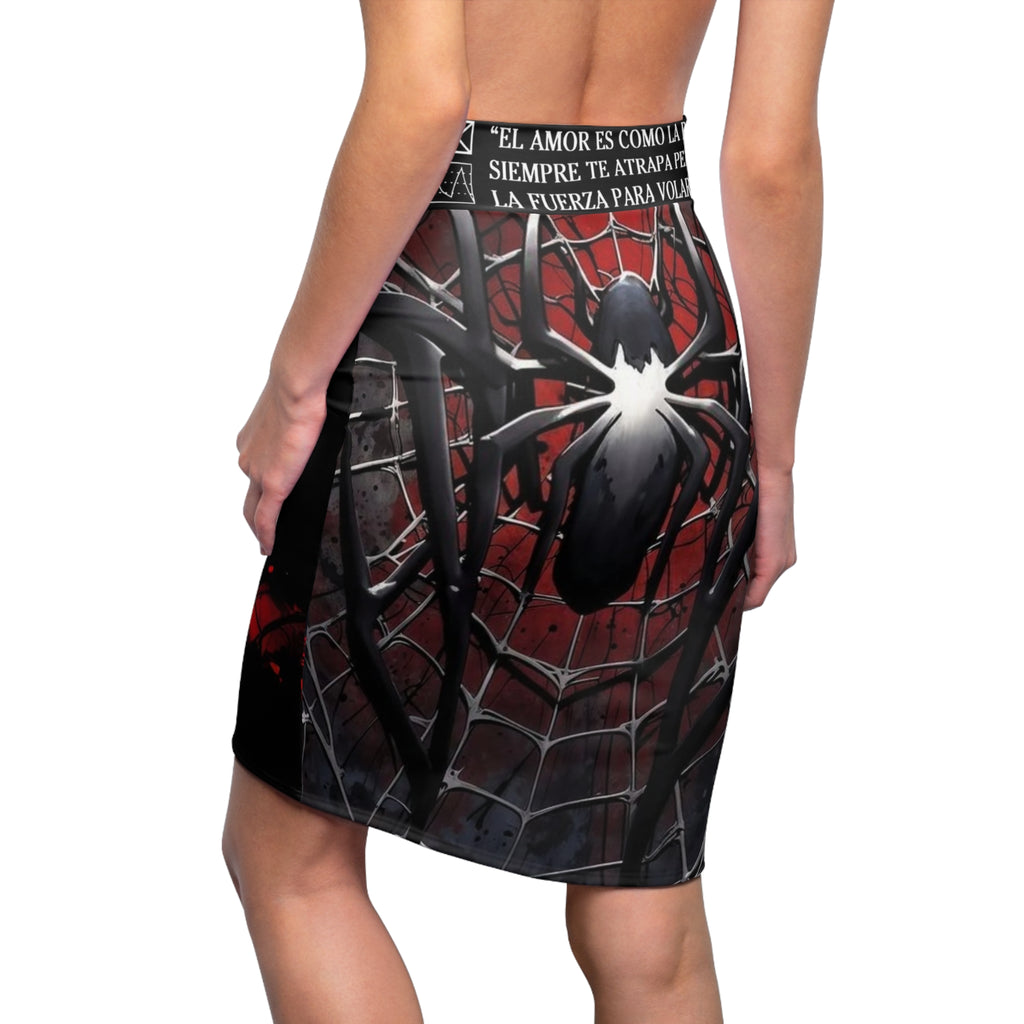 Spider-Man Inspired Women's Pencil Skirt — Red & Black Comic Web Design ("Gran poder...")