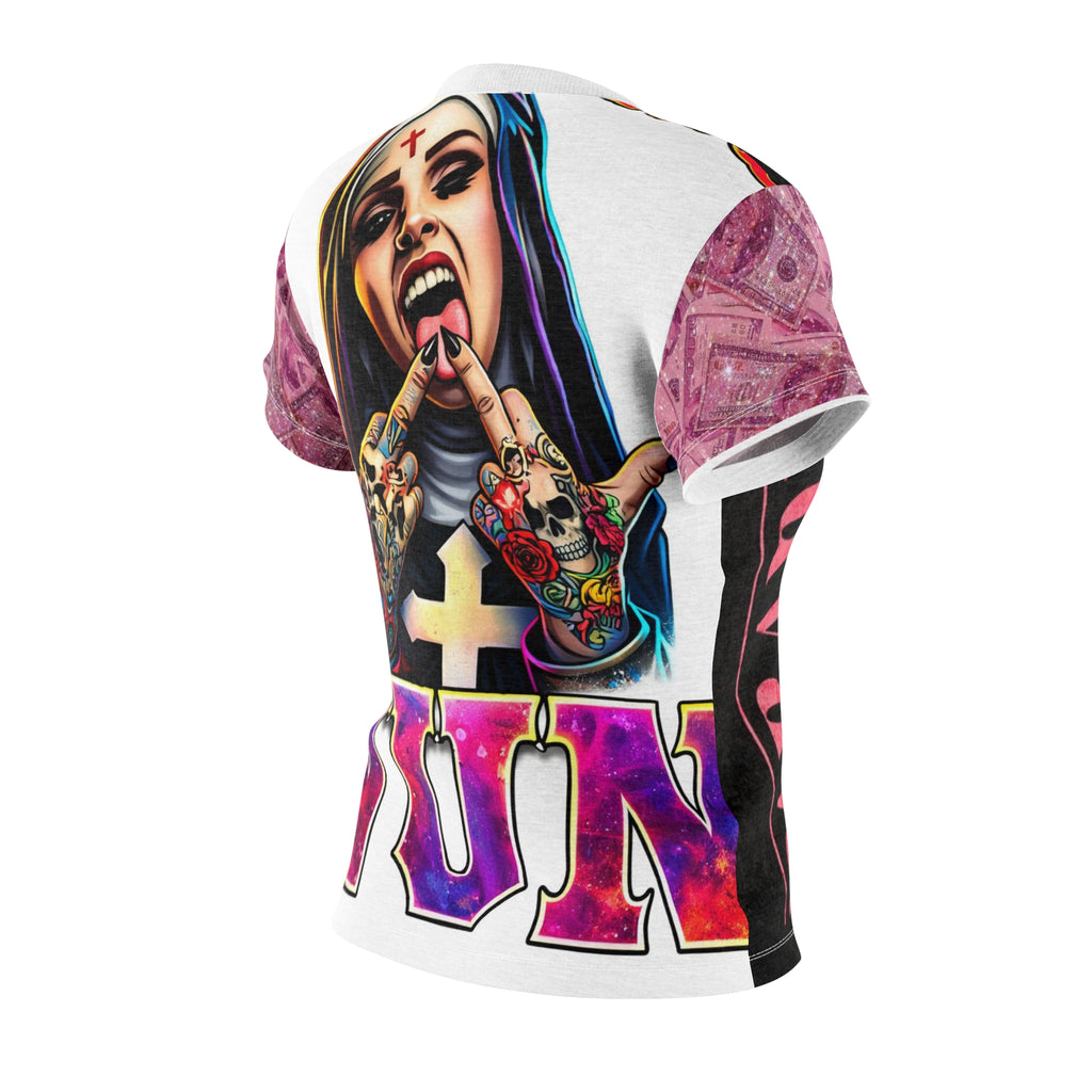 Women's Cut & Sew Tee — Pink Cherub 'Be Careful of What You Say For' Graphic