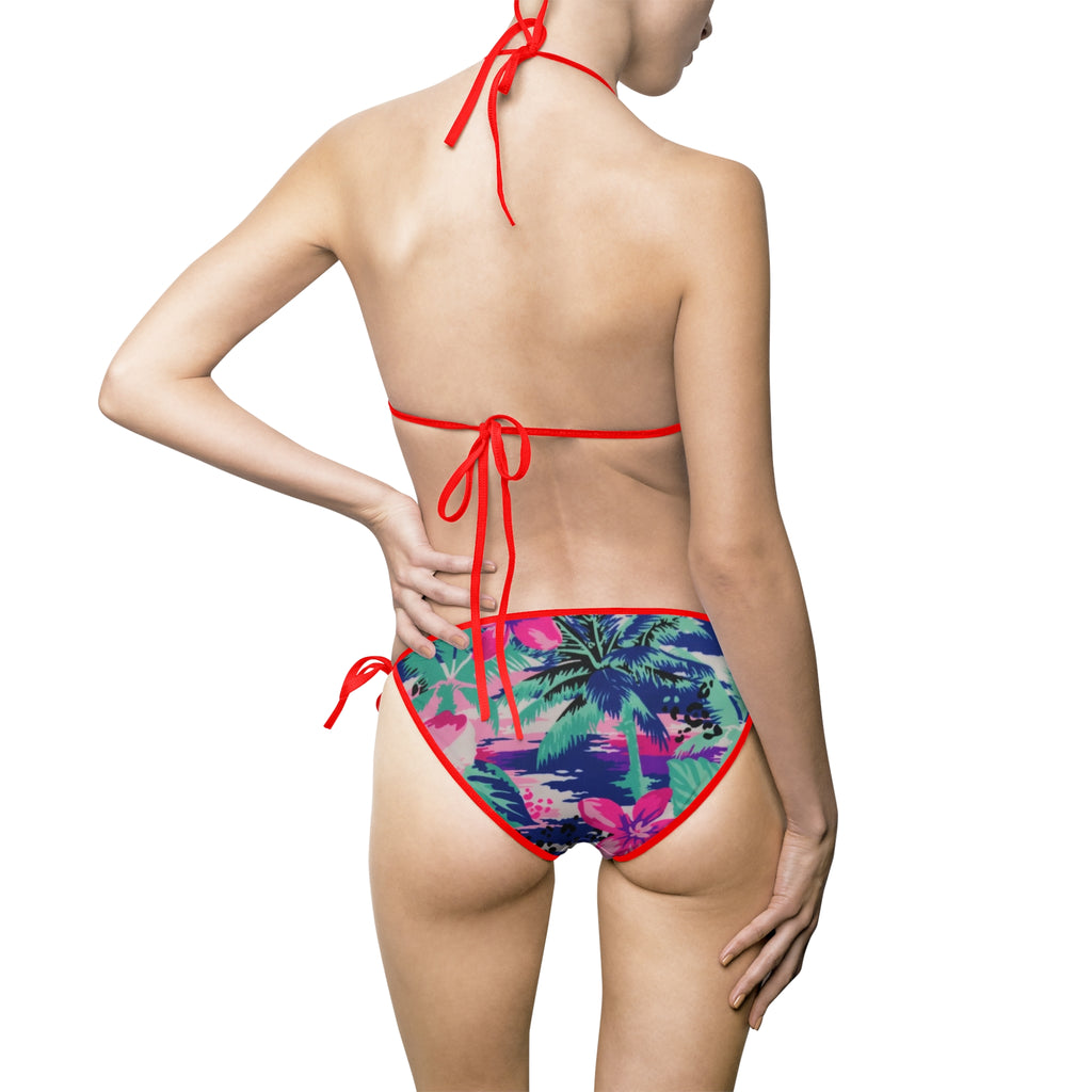 Tie-Dye Floral Bikini — Women’s Triangle String Swimsuit