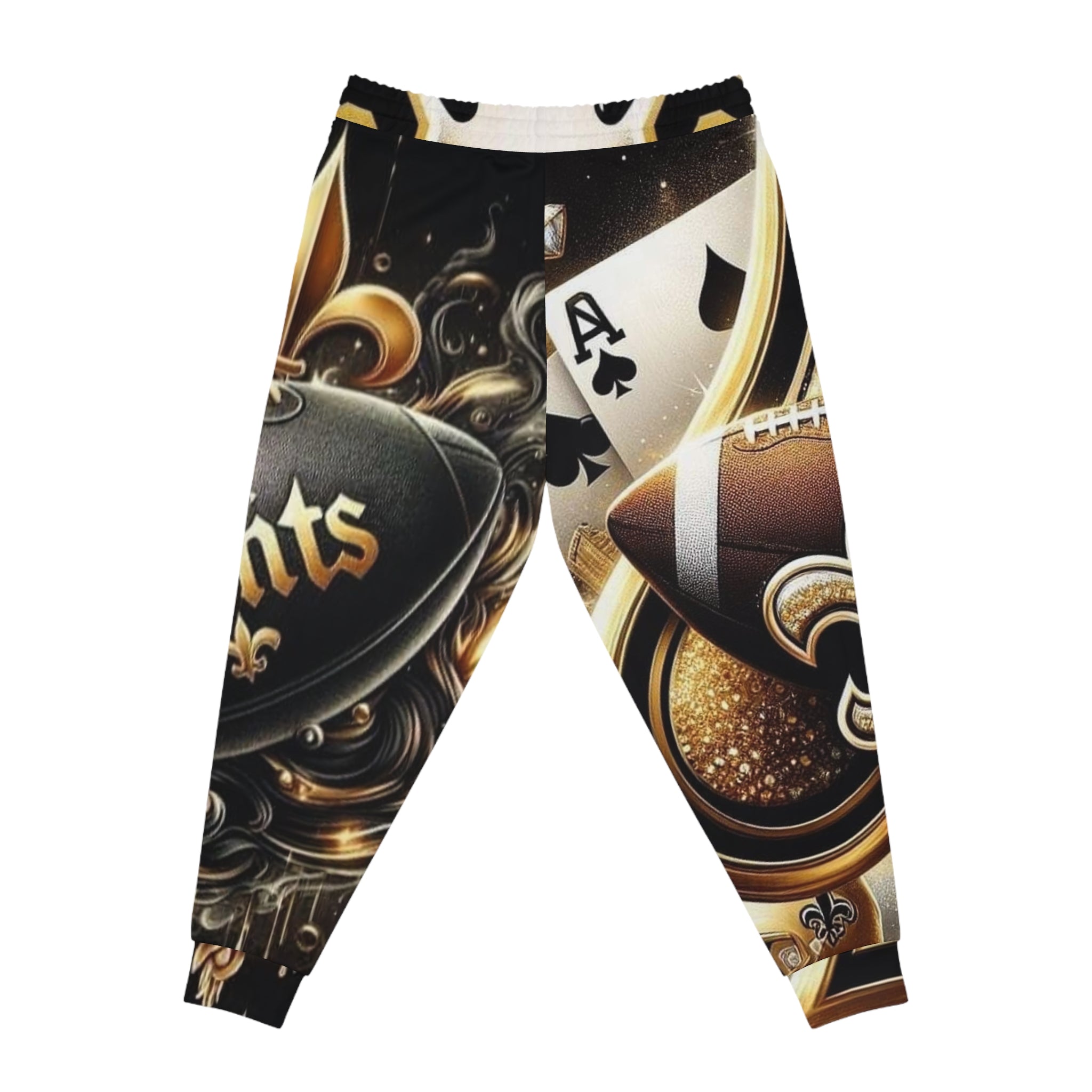 Saints Football Graphic Joggers — Gold & Black Playing Cards Design