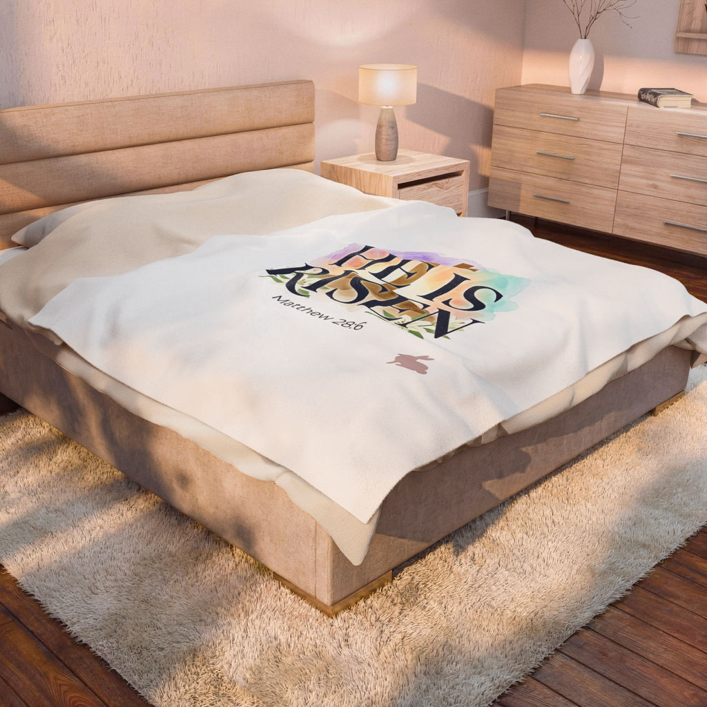 He Is Risen Velveteen Blanket | Christian Easter, Resurrection Scripture