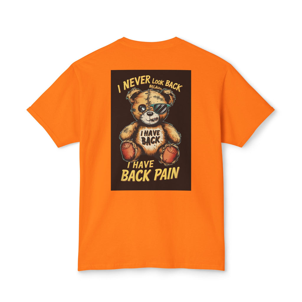 T-Shirt — Vintage Injured Teddy Bear "I Never Look Back, I Have Back Pain" Graphic