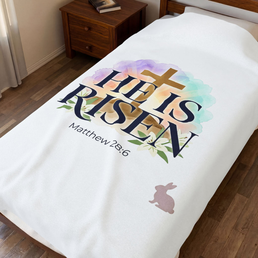 He Is Risen Velveteen Blanket | Christian Easter, Resurrection Scripture