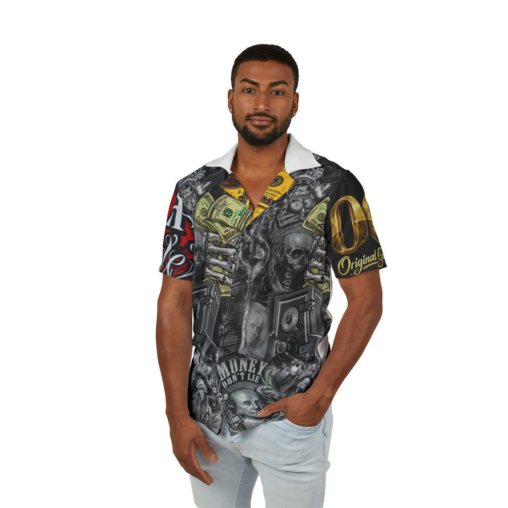 Original Gangster Hawaiian Shirt — Praying Hands, Skulls & Money Print