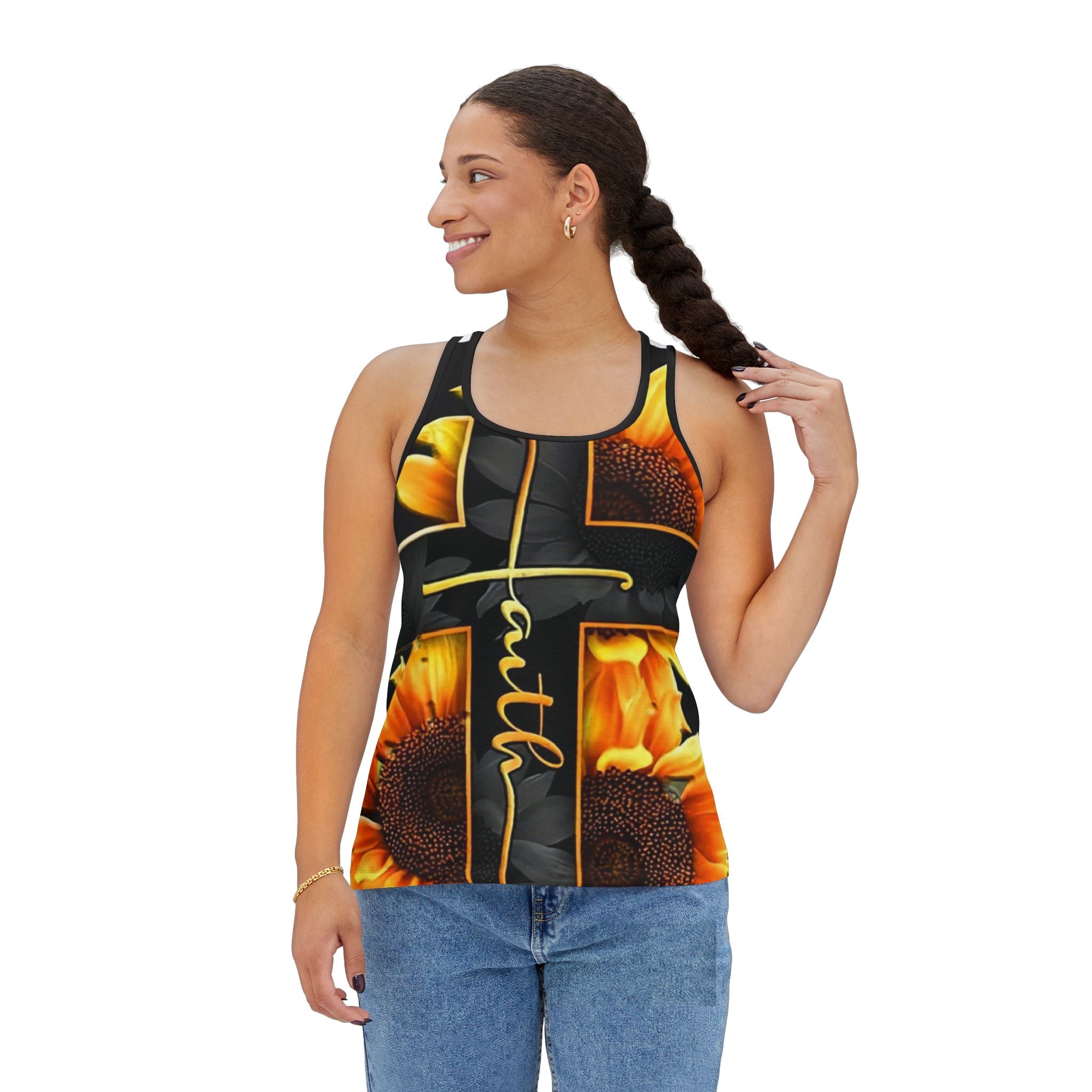 Sunflower Faith Tank Top — Floral Cross Spiritual Women's Tank
