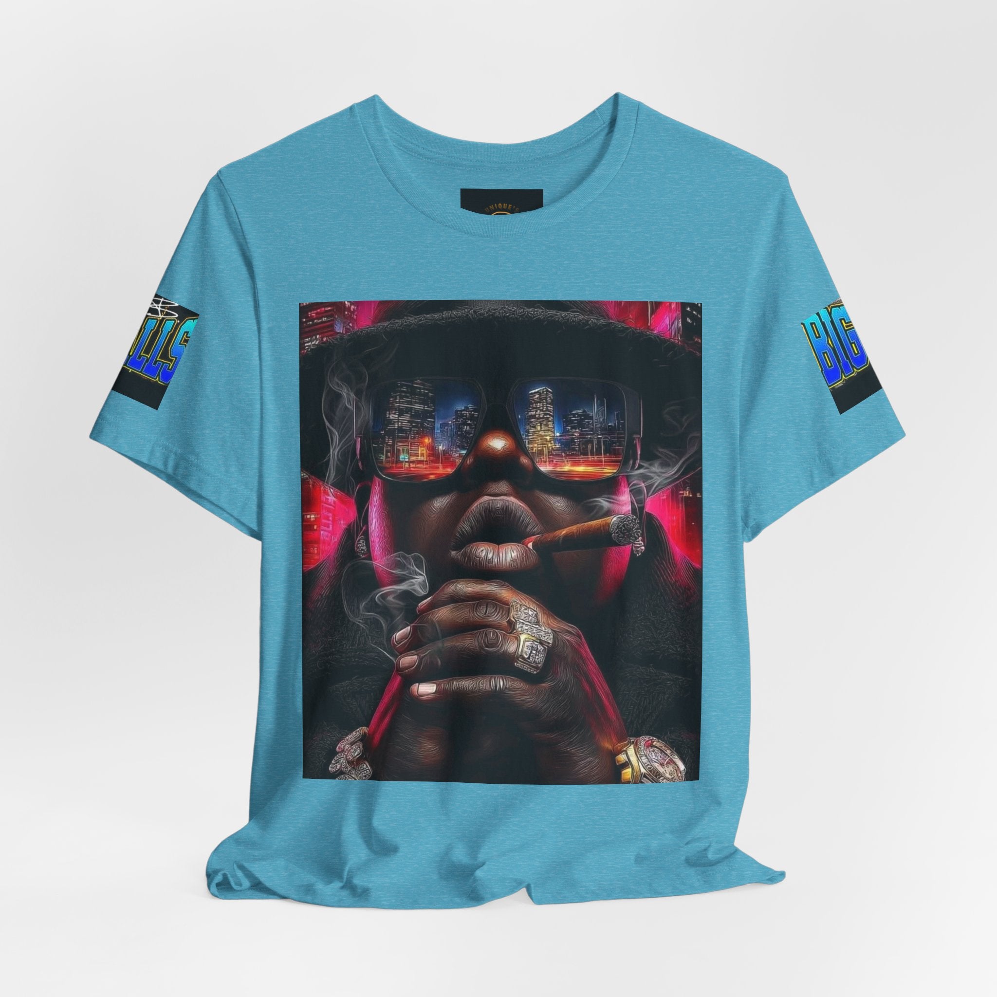 Urban Nightlife Portrait Tee — Smoky City Reflection Graphic T-Shirt