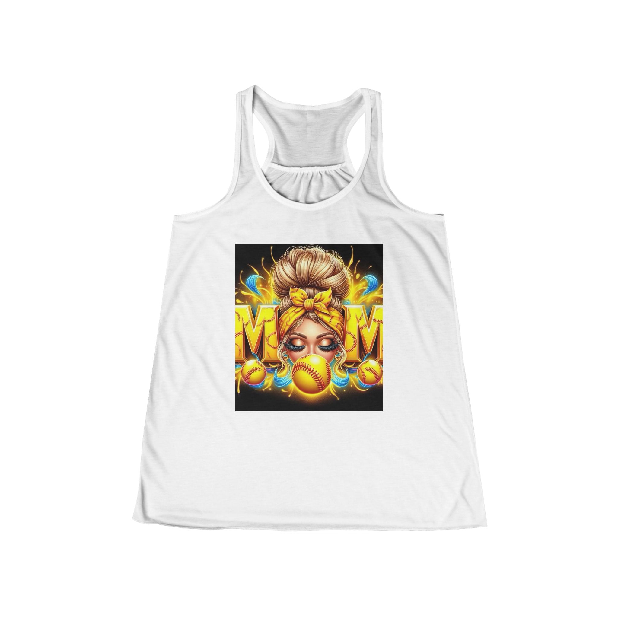 Softball Mom Racerback Tank Top — Retro Hair-Bun Mom Design