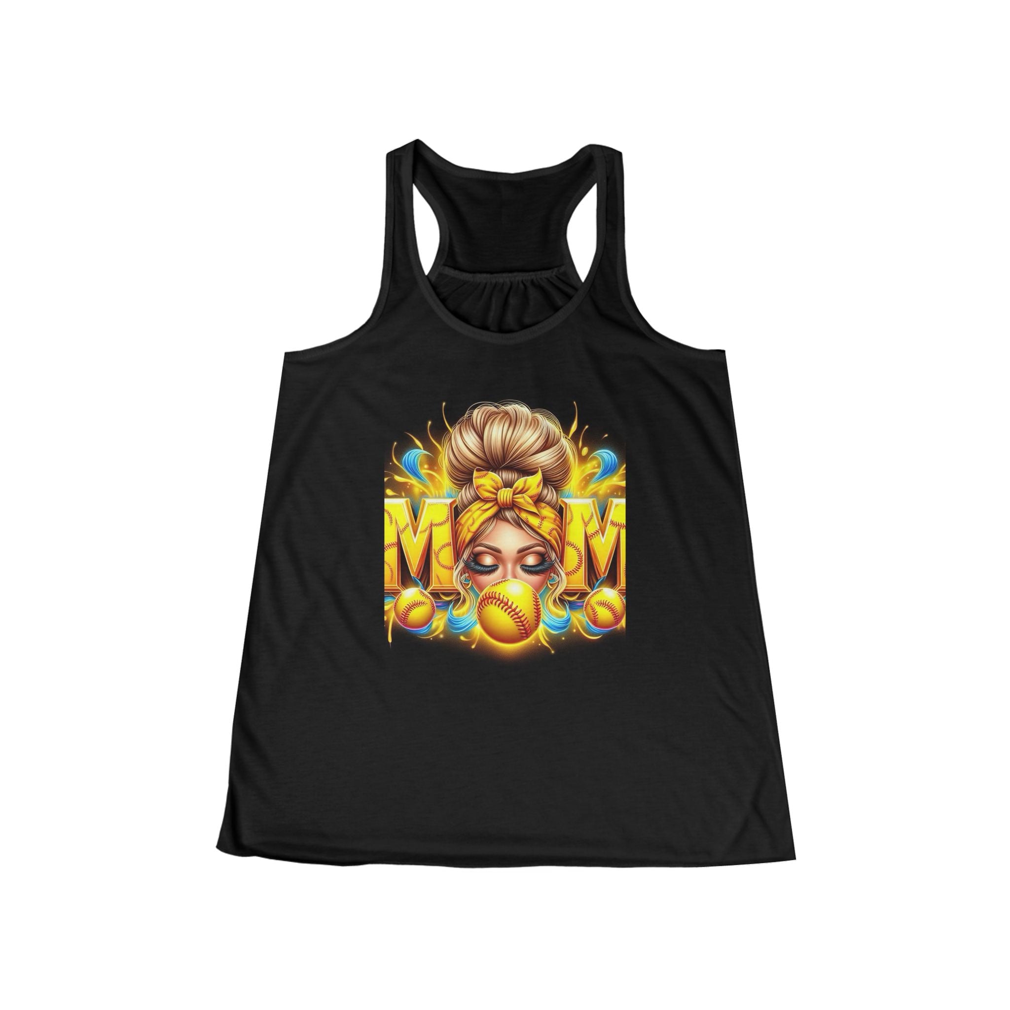 Softball Mom Racerback Tank Top — Retro Hair-Bun Mom Design