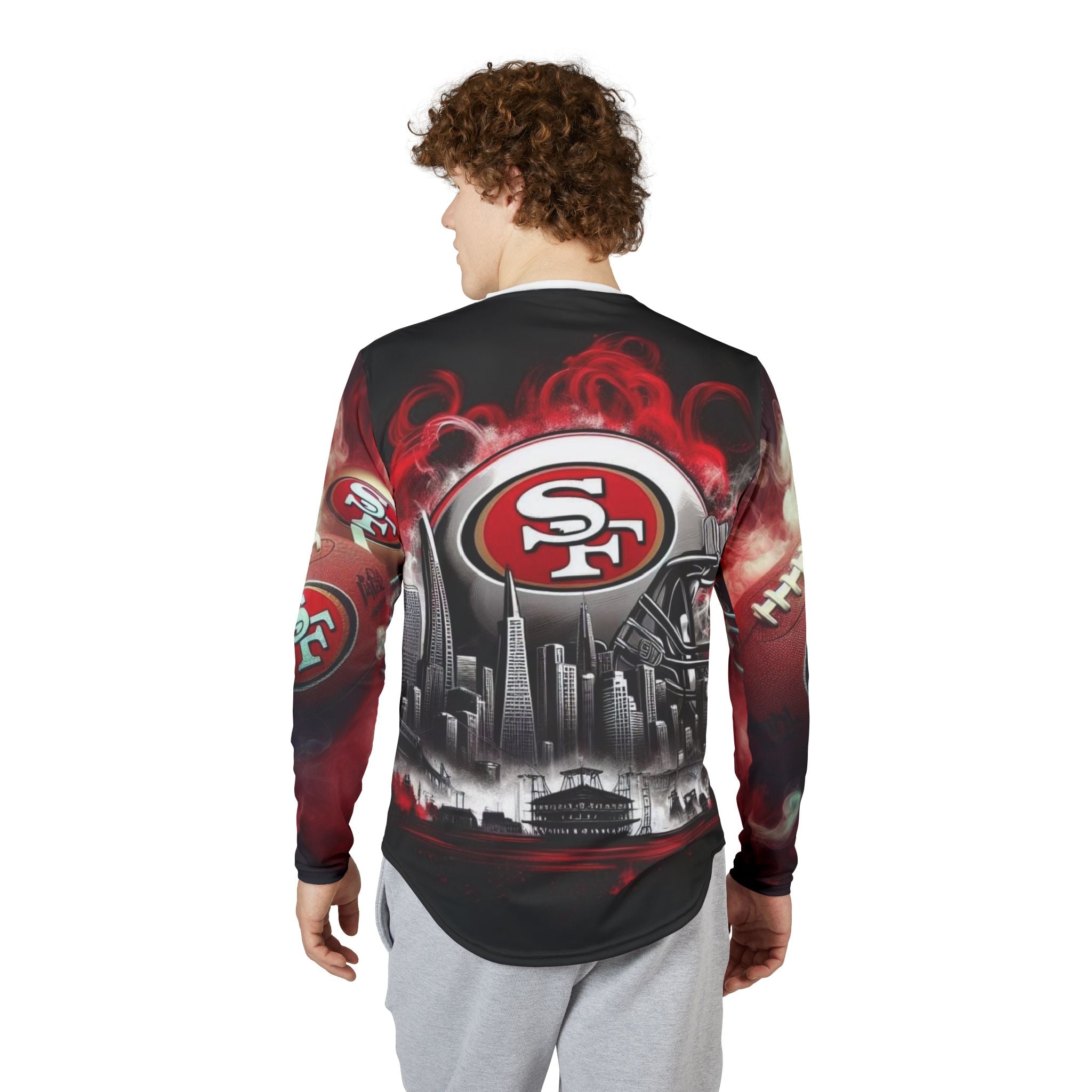 49ers Flame Spade Long Sleeve Shirt — Men's All-Over Print UV Protection