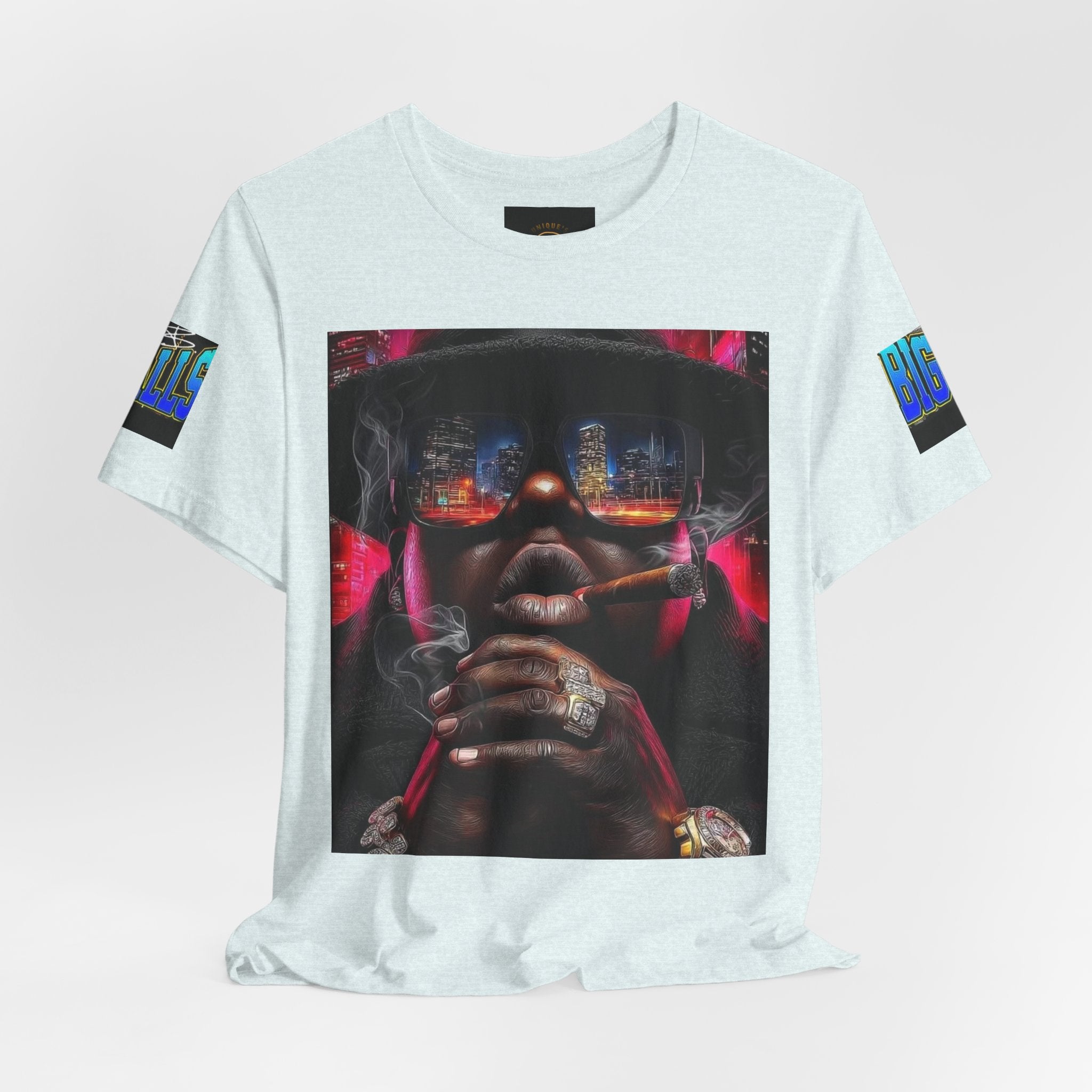 Urban Nightlife Portrait Tee — Smoky City Reflection Graphic T-Shirt
