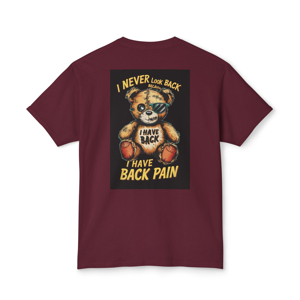 T-Shirt — Vintage Injured Teddy Bear "I Never Look Back, I Have Back Pain" Graphic
