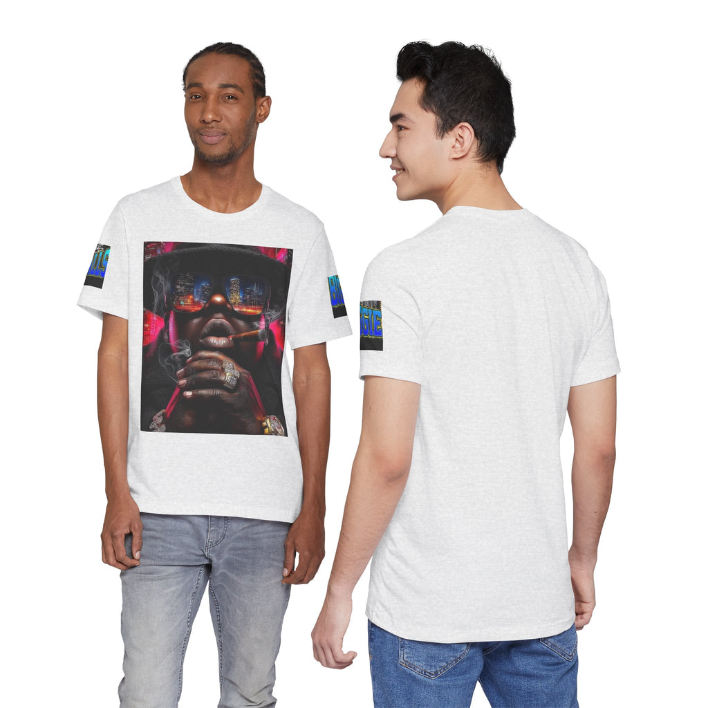 Urban Nightlife Portrait Tee — Smoky City Reflection Graphic T-Shirt