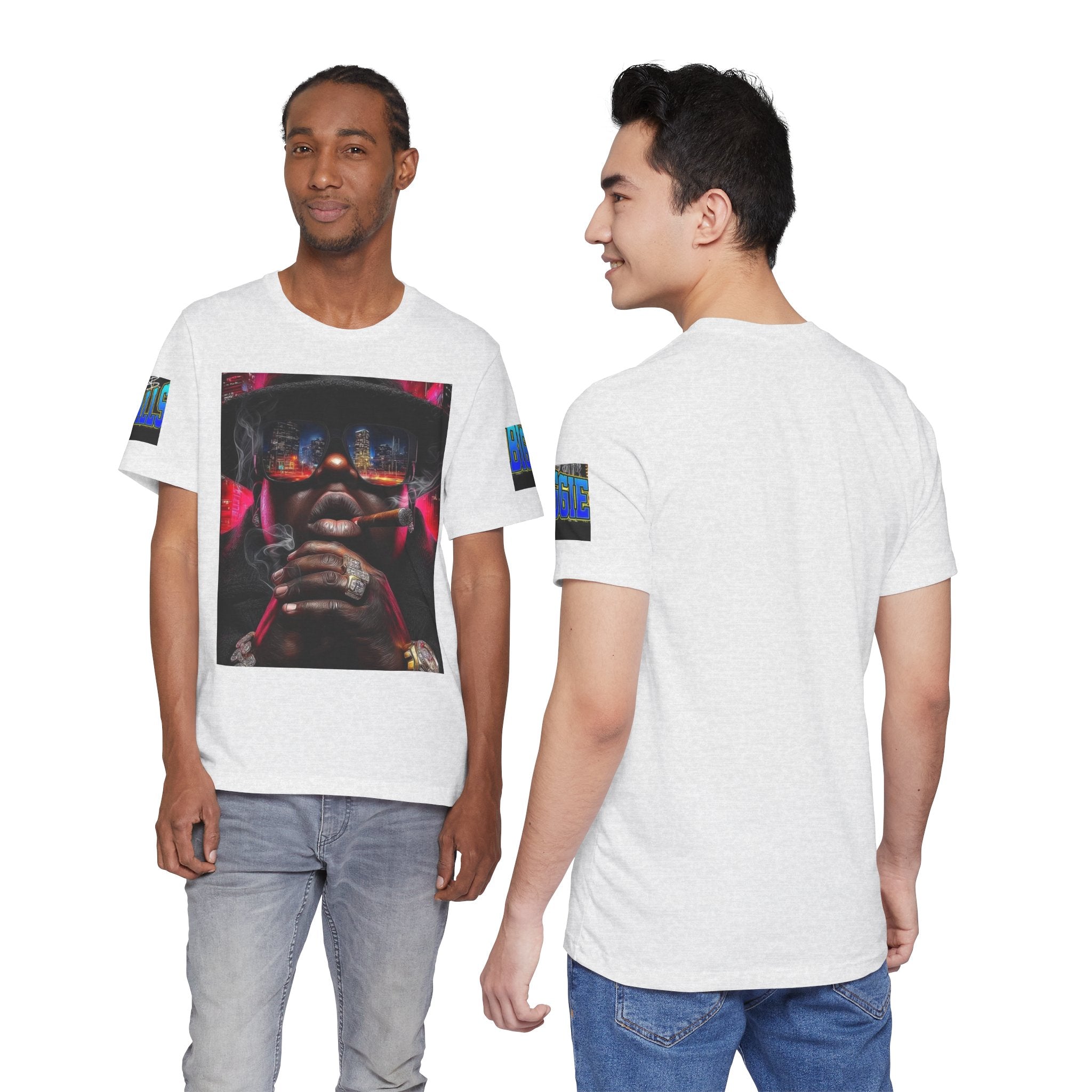 Urban Nightlife Portrait Tee — Smoky City Reflection Graphic T-Shirt