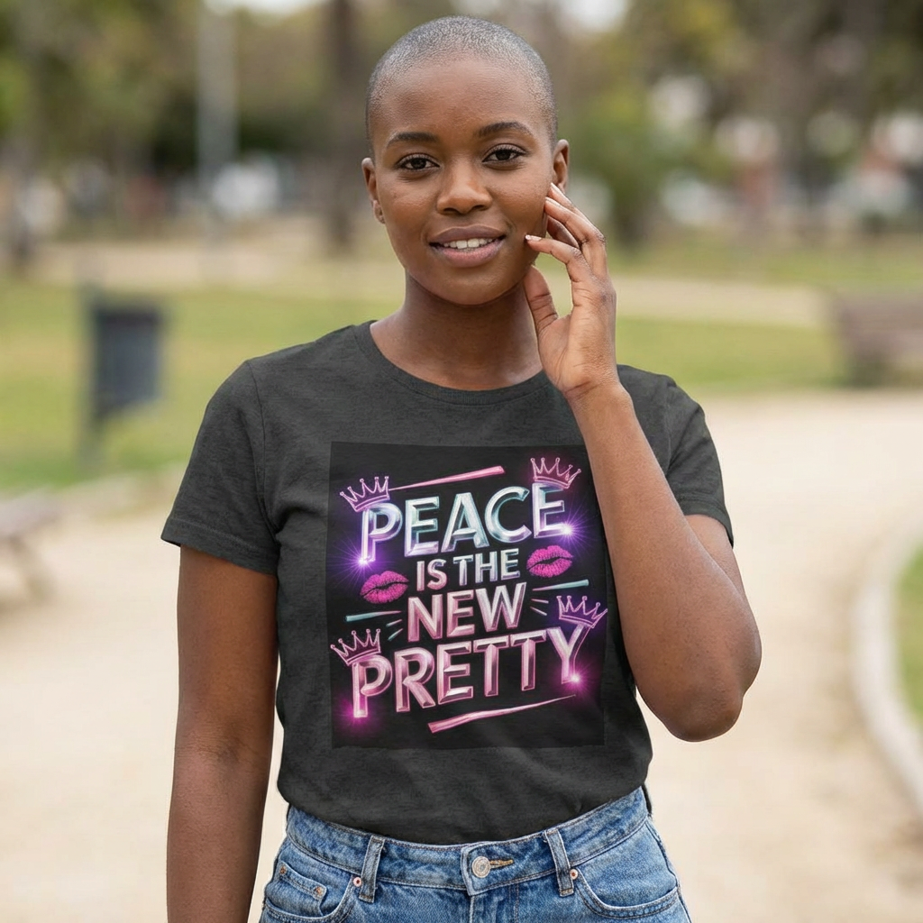 Women's Tee — "Peace Is the New Pretty" Neon Graphic with Leopard Bow