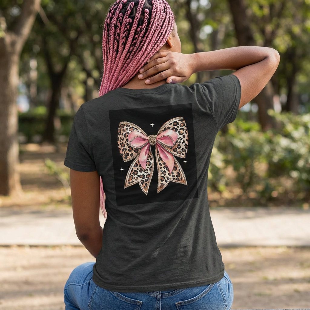 Women's Tee — "Peace Is the New Pretty" Neon Graphic with Leopard Bow