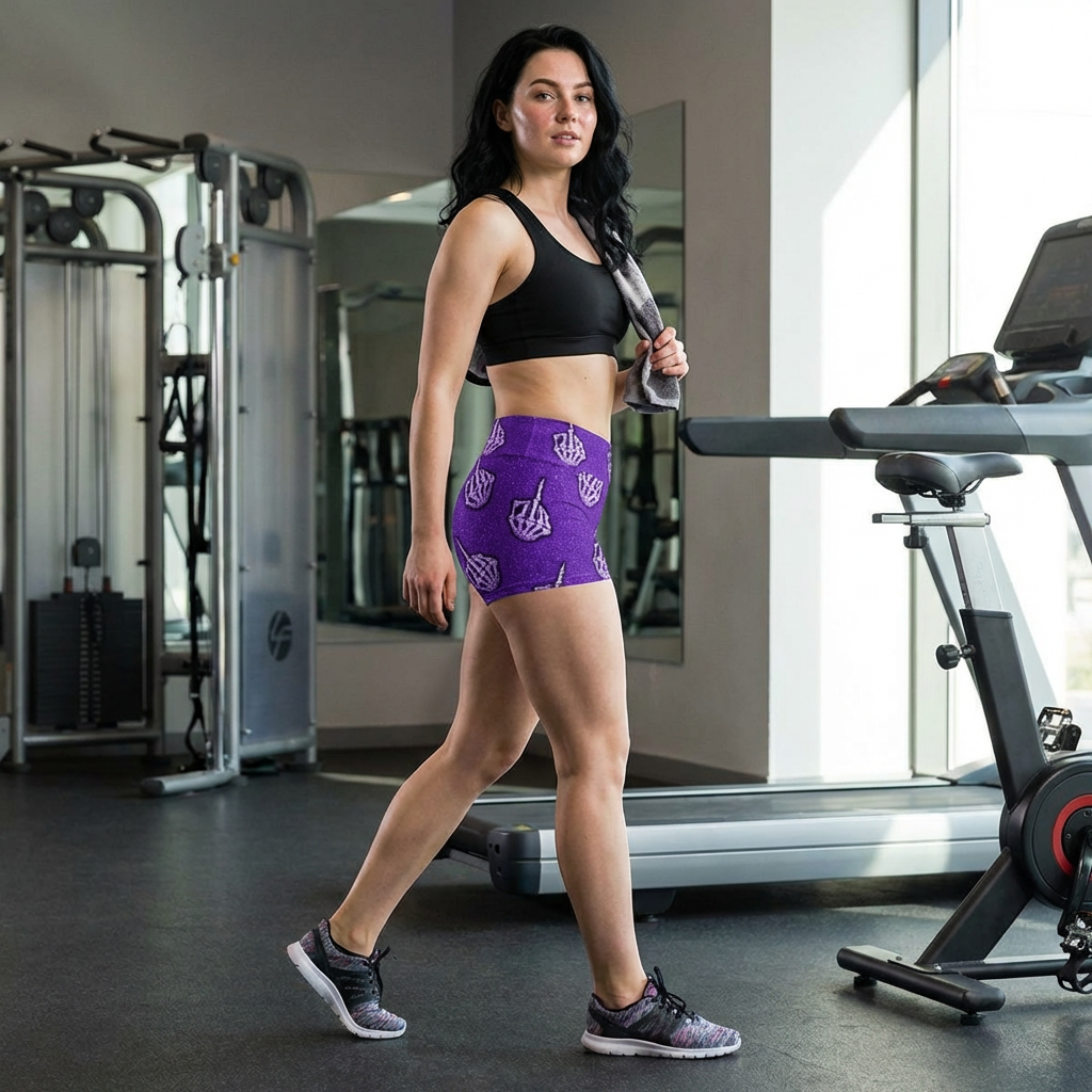 Purple Skeleton Middle Finger Yoga Shorts — Edgy All-Over-Print Activewear