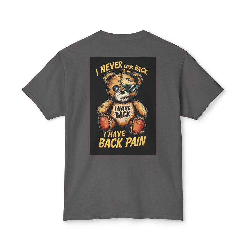 T-Shirt — Vintage Injured Teddy Bear "I Never Look Back, I Have Back Pain" Graphic