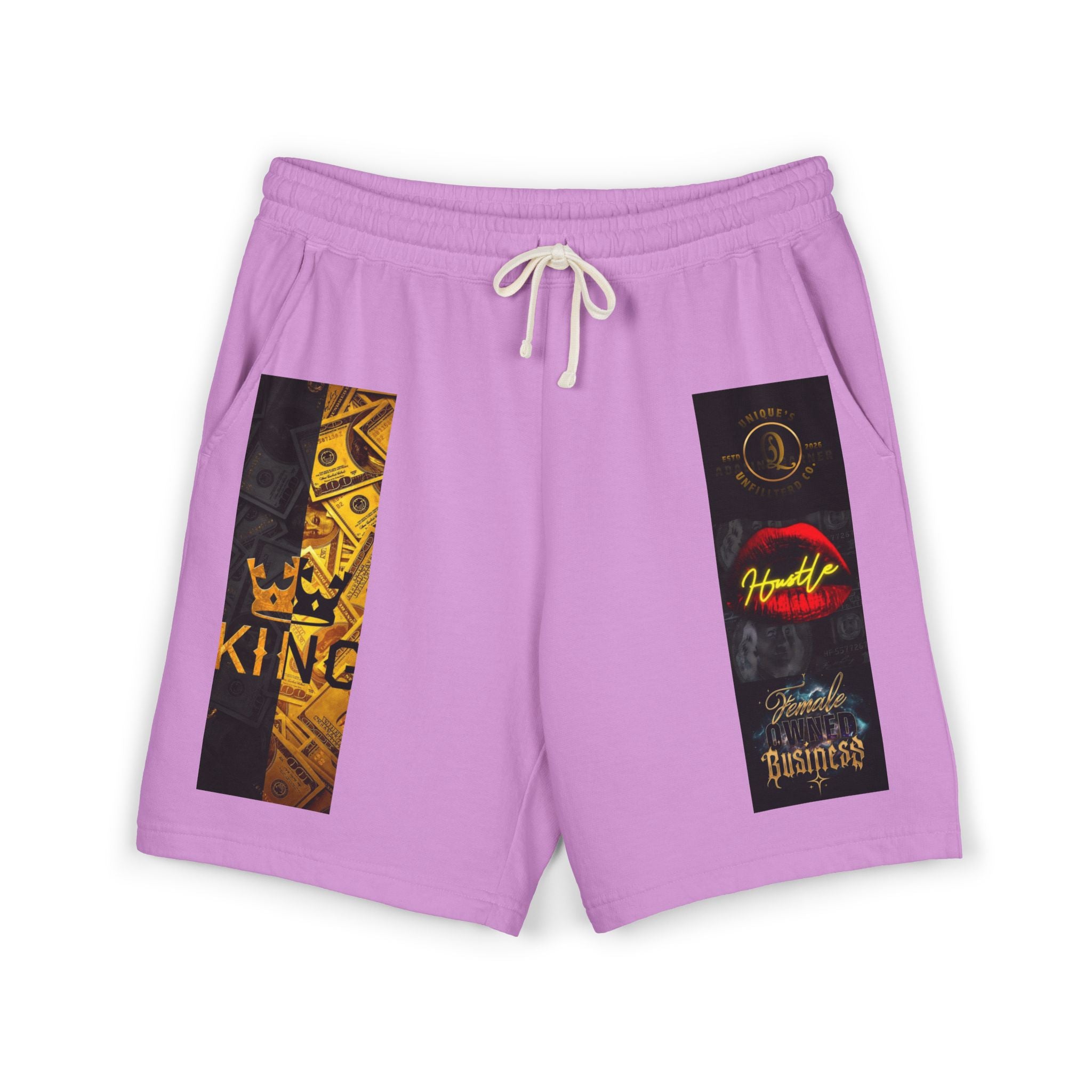 Graphic Fleece Sweat Shorts — King & Retro Logo Panel Design