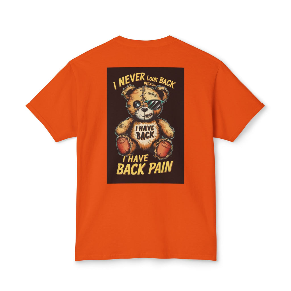 T-Shirt — Vintage Injured Teddy Bear "I Never Look Back, I Have Back Pain" Graphic