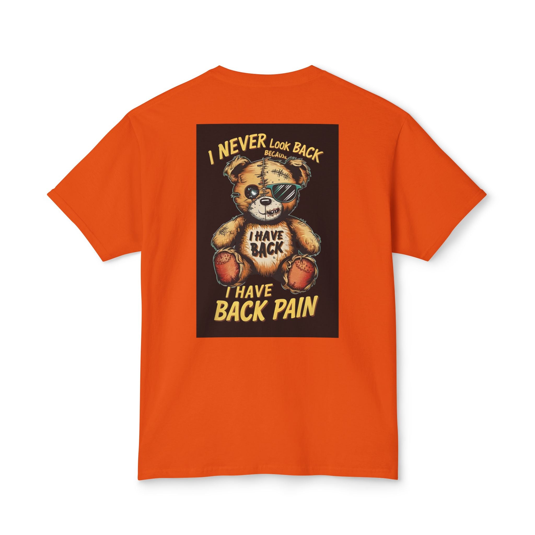 T-Shirt — Vintage Injured Teddy Bear "I Never Look Back, I Have Back Pain" Graphic