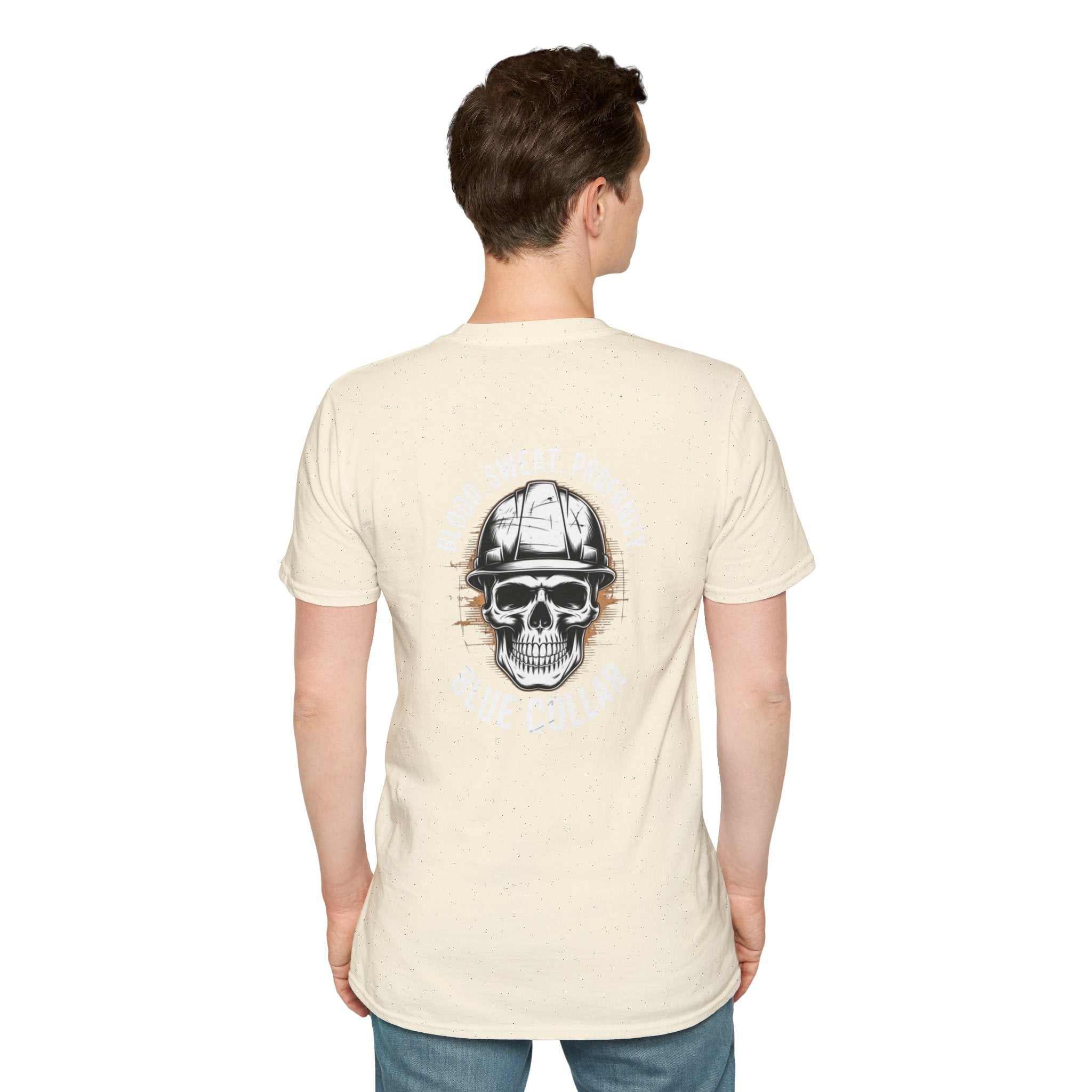 Blue Collar T-Shirt — "Blood, Sweat, Profanity" Skull Workwear Tee