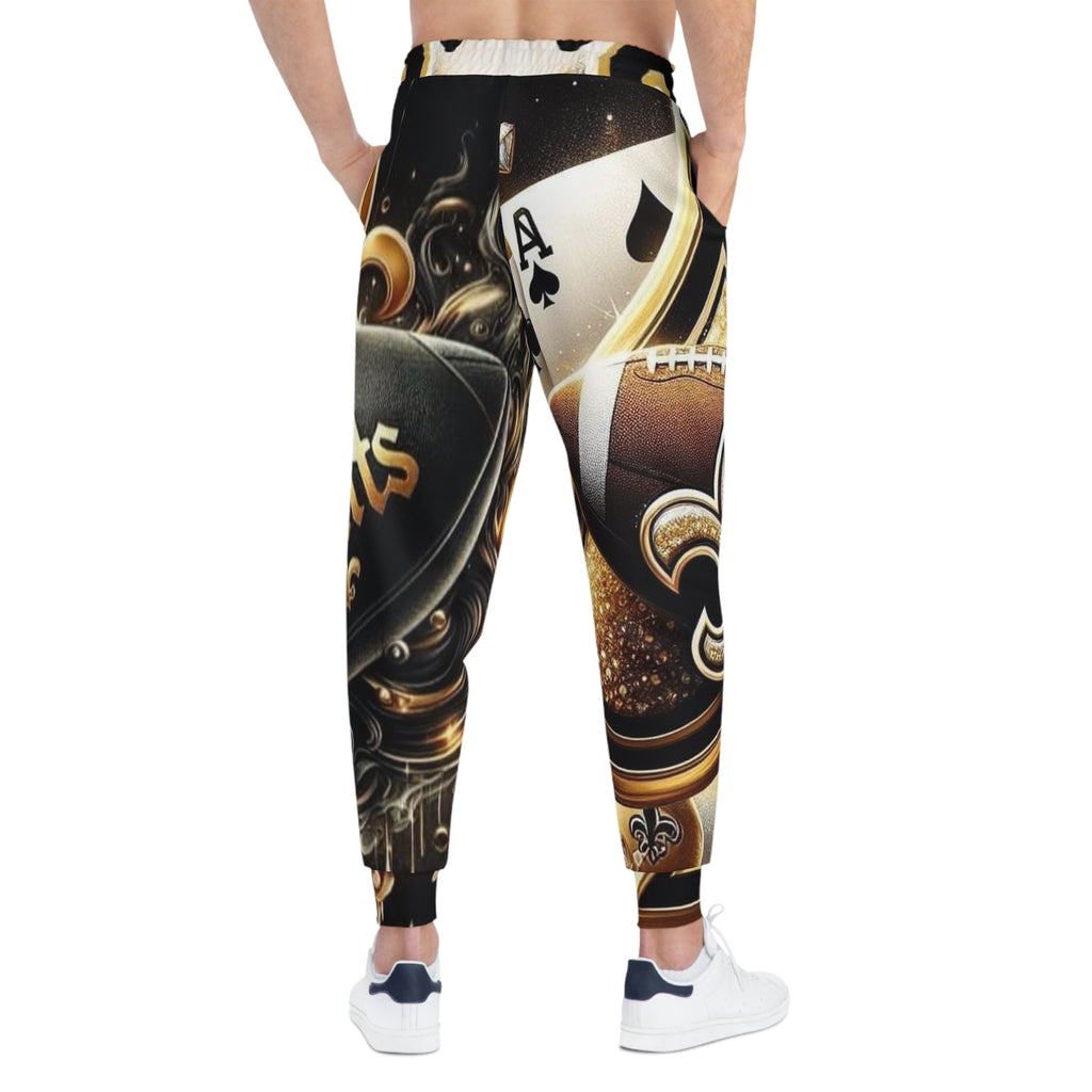 Saints Football Graphic Joggers — Gold & Black Playing Cards Design