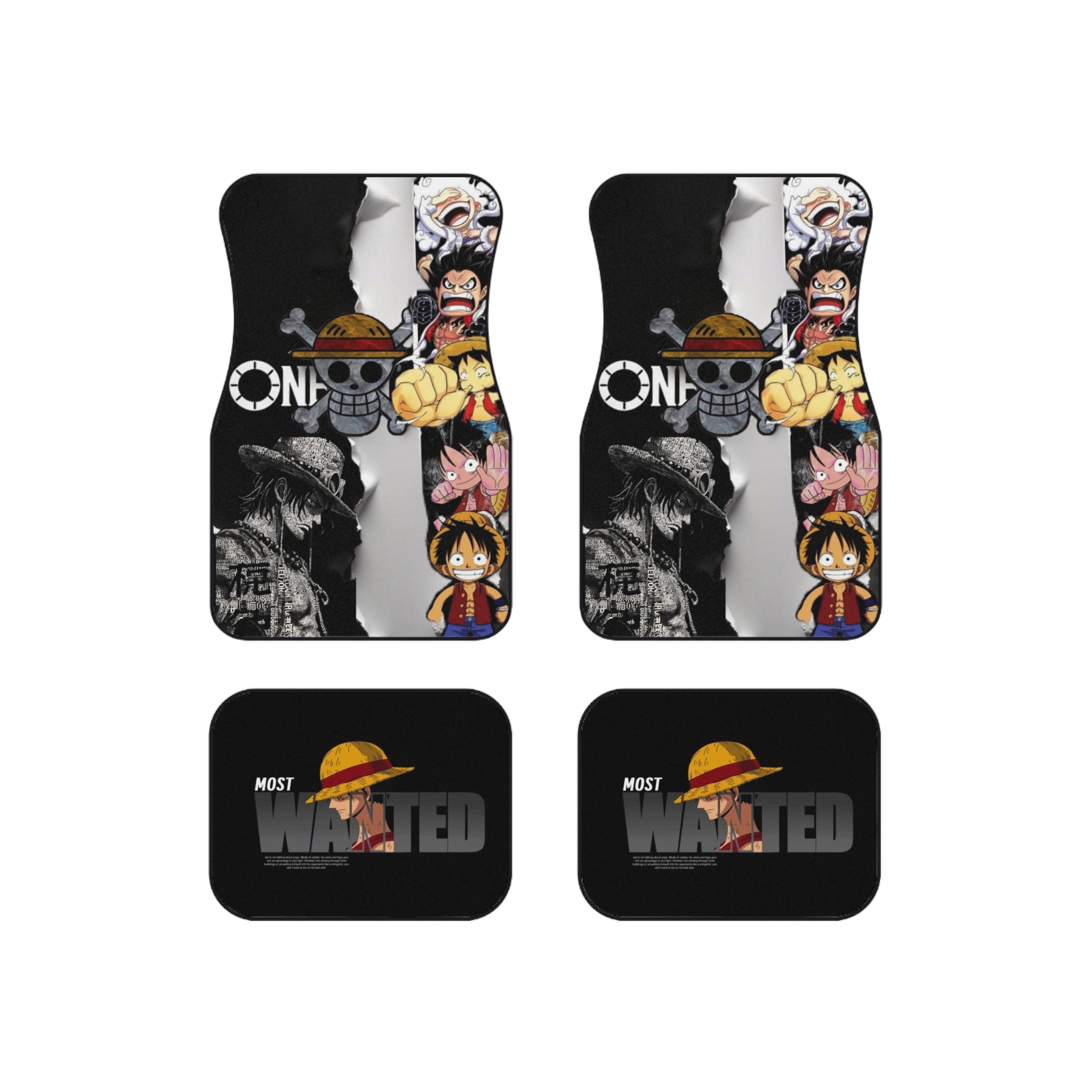 One Piece Car Floor Mats (Set of 4) — Luffy Wanted Pirate-Themed Car Mats