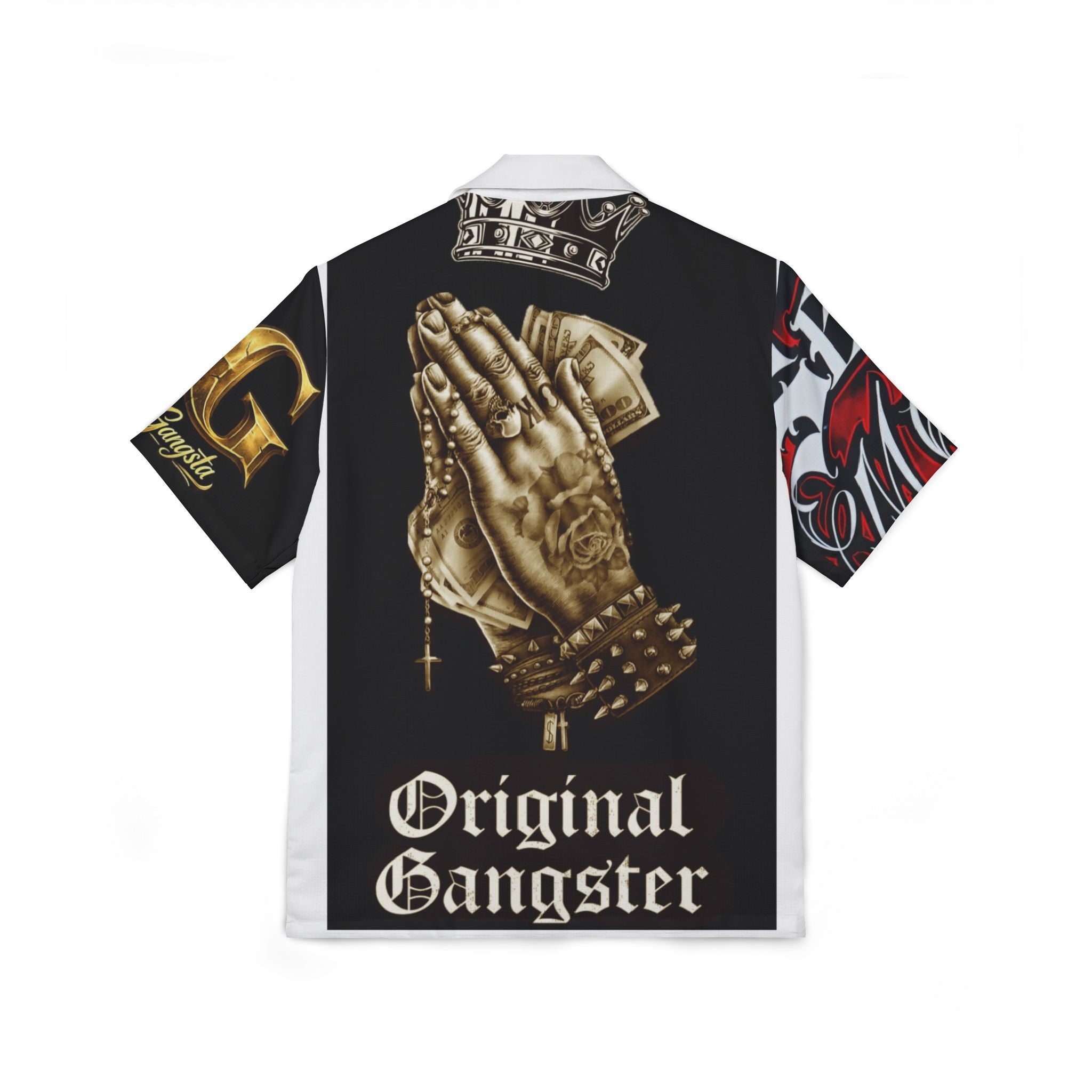 Original Gangster Hawaiian Shirt — Praying Hands, Skulls & Money Print