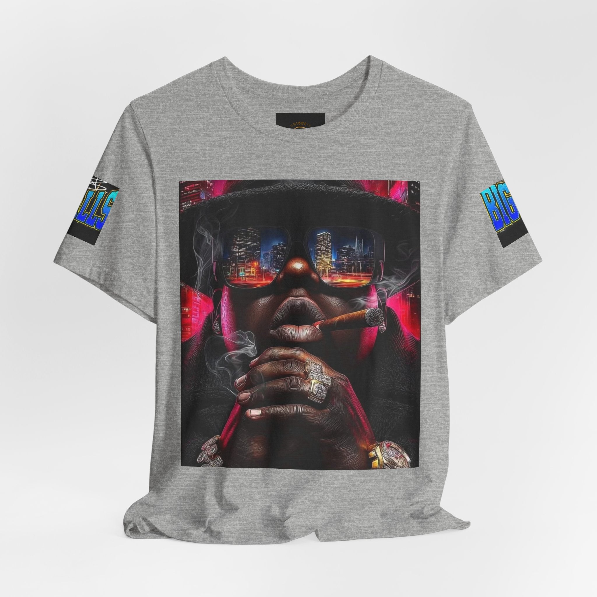 Urban Nightlife Portrait Tee — Smoky City Reflection Graphic T-Shirt