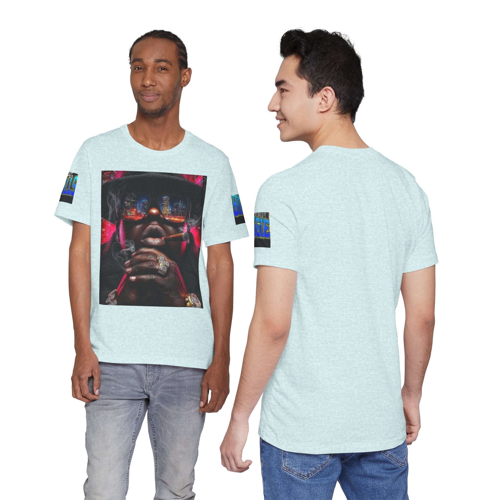 Urban Nightlife Portrait Tee — Smoky City Reflection Graphic T-Shirt