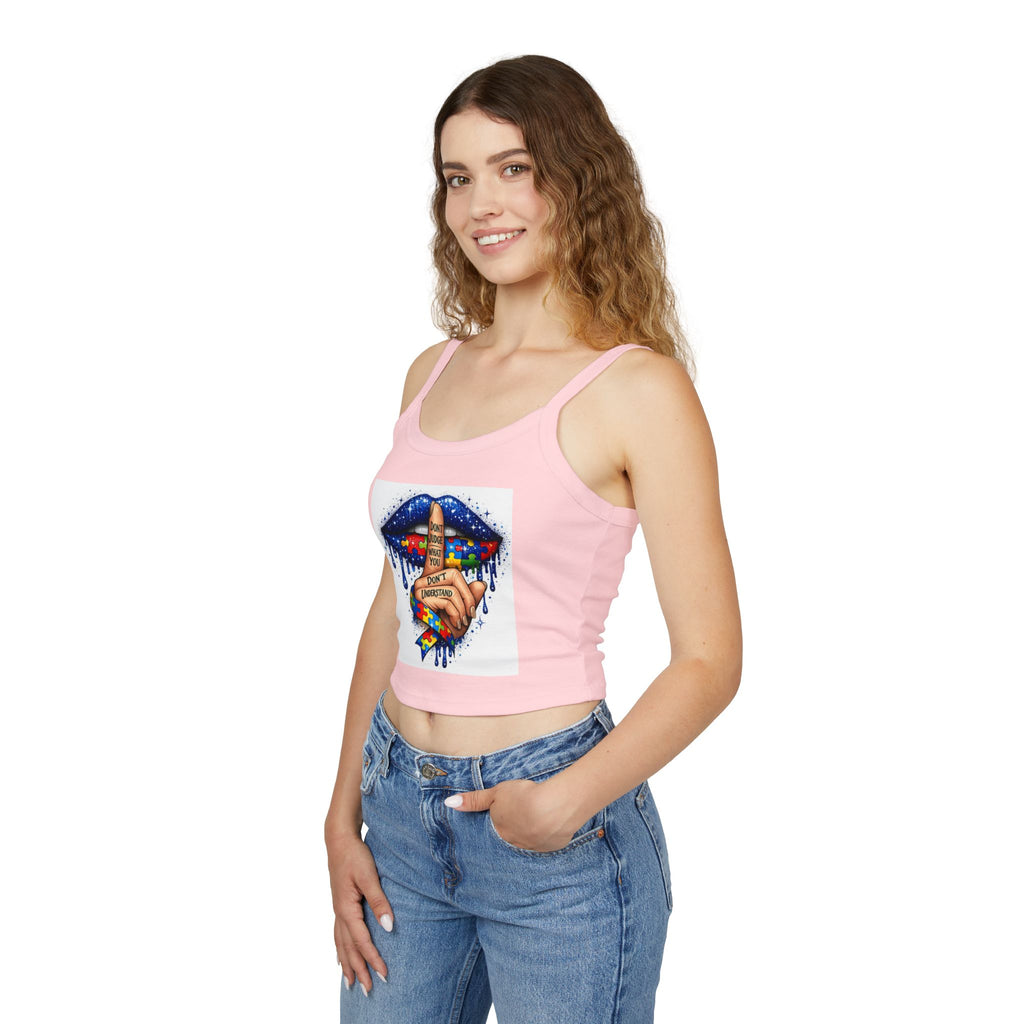 Crop Tank Top — Shushing Rainbow Lips with "I Don’t Understand" Finger Tattoo