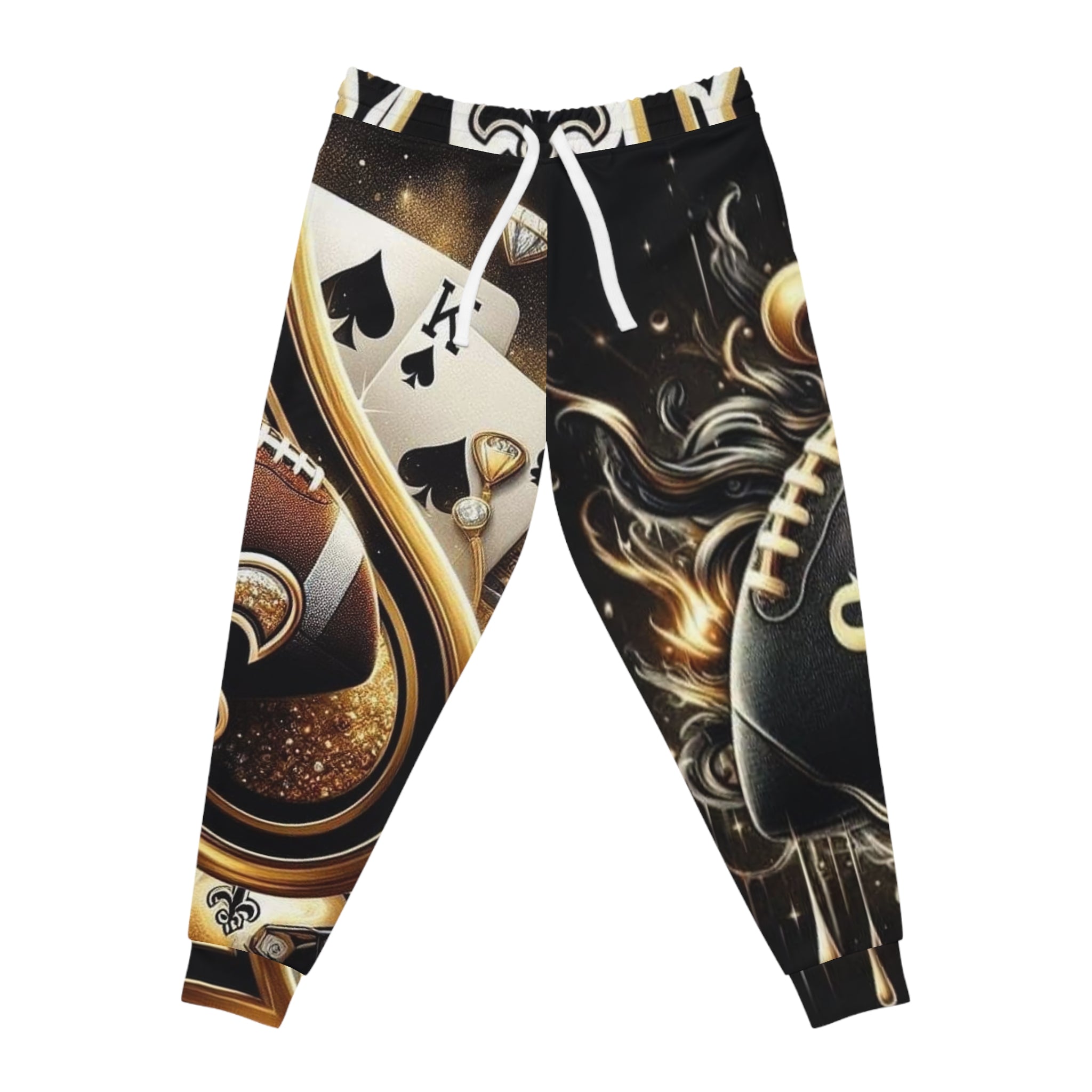 Saints Football Graphic Joggers — Gold & Black Playing Cards Design