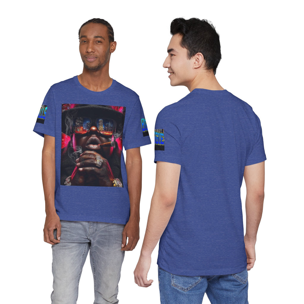 Urban Nightlife Portrait Tee — Smoky City Reflection Graphic T-Shirt