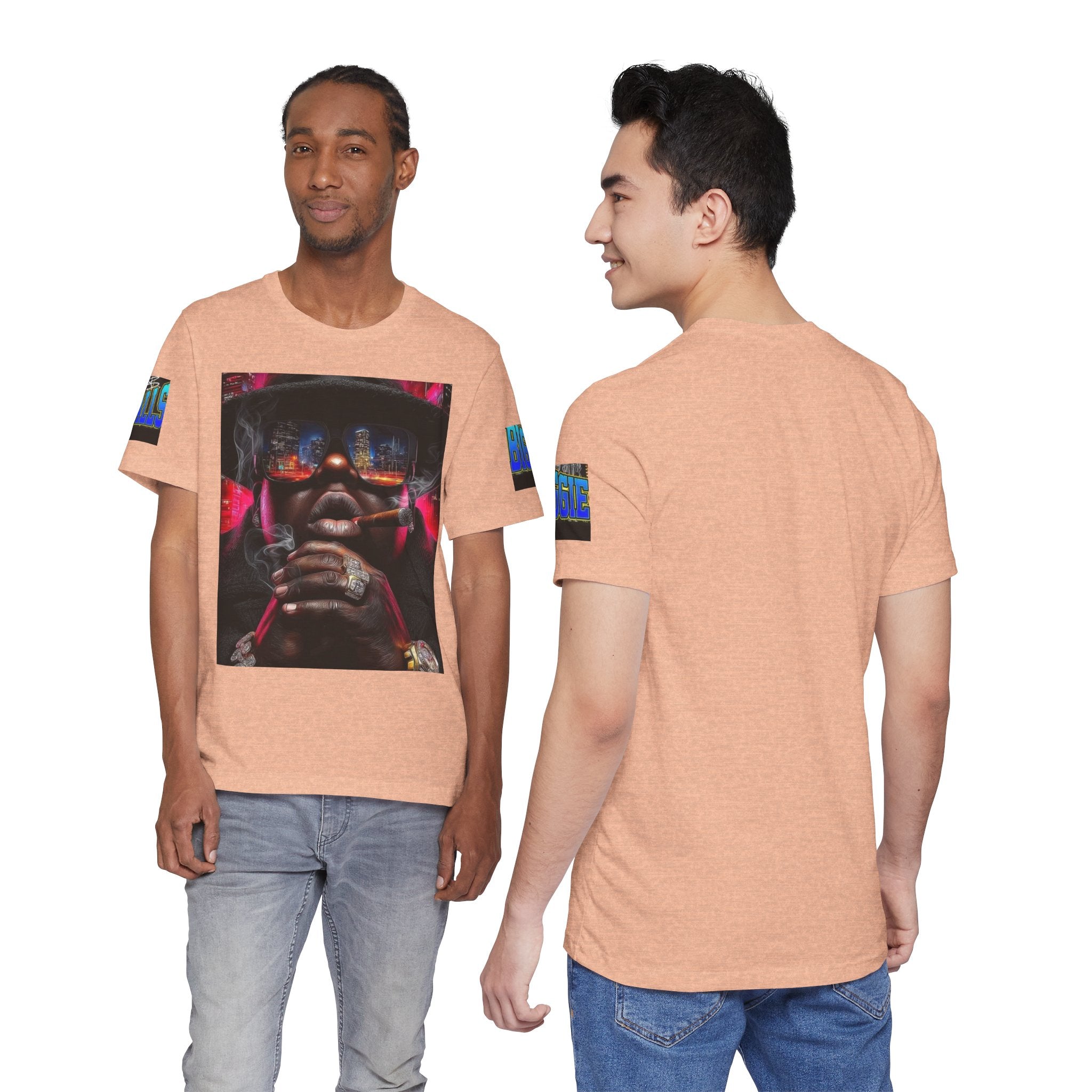 Urban Nightlife Portrait Tee — Smoky City Reflection Graphic T-Shirt