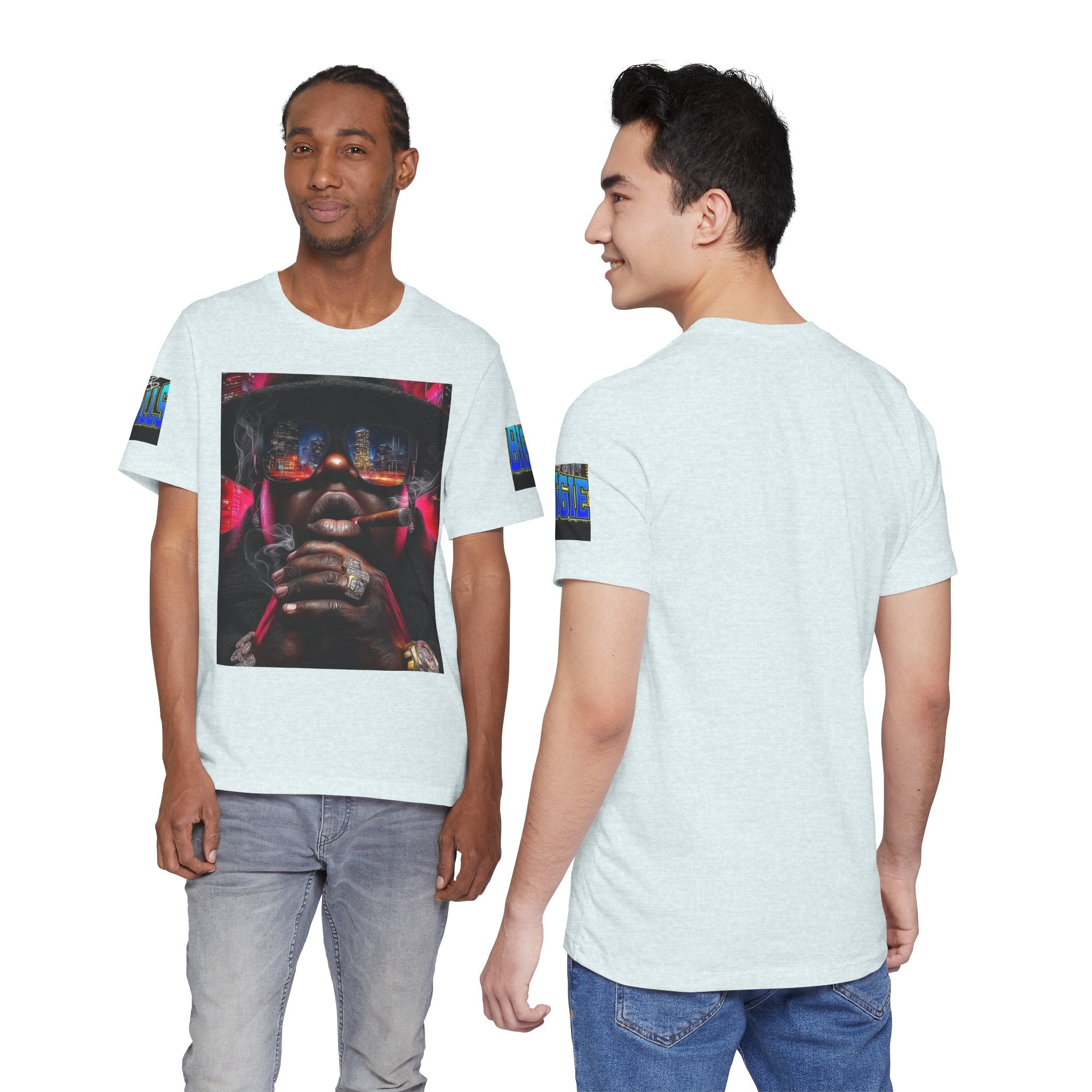 Urban Nightlife Portrait Tee — Smoky City Reflection Graphic T-Shirt