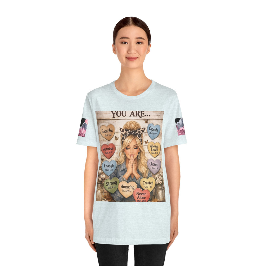 Faith-Based Graphic Tee — "You Are..." Inspirational Scripture Design
