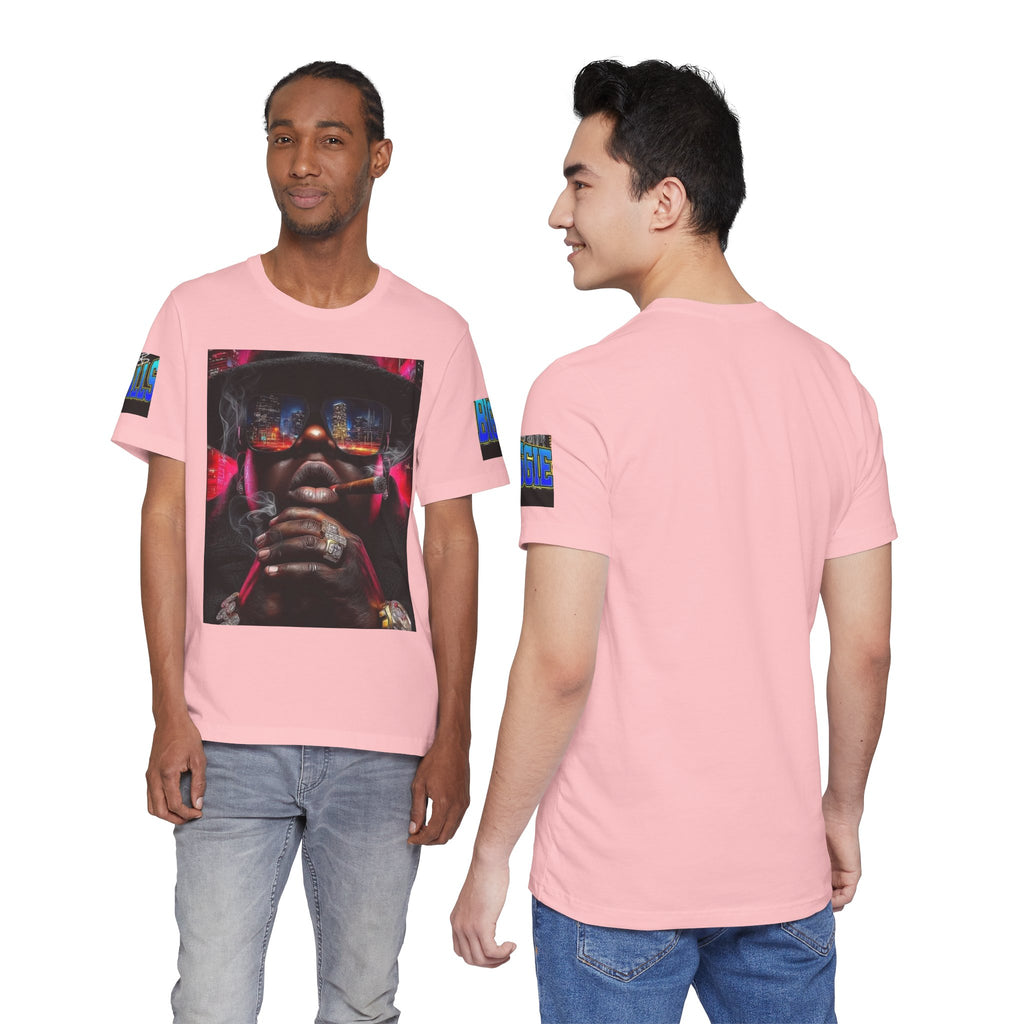 Urban Nightlife Portrait Tee — Smoky City Reflection Graphic T-Shirt