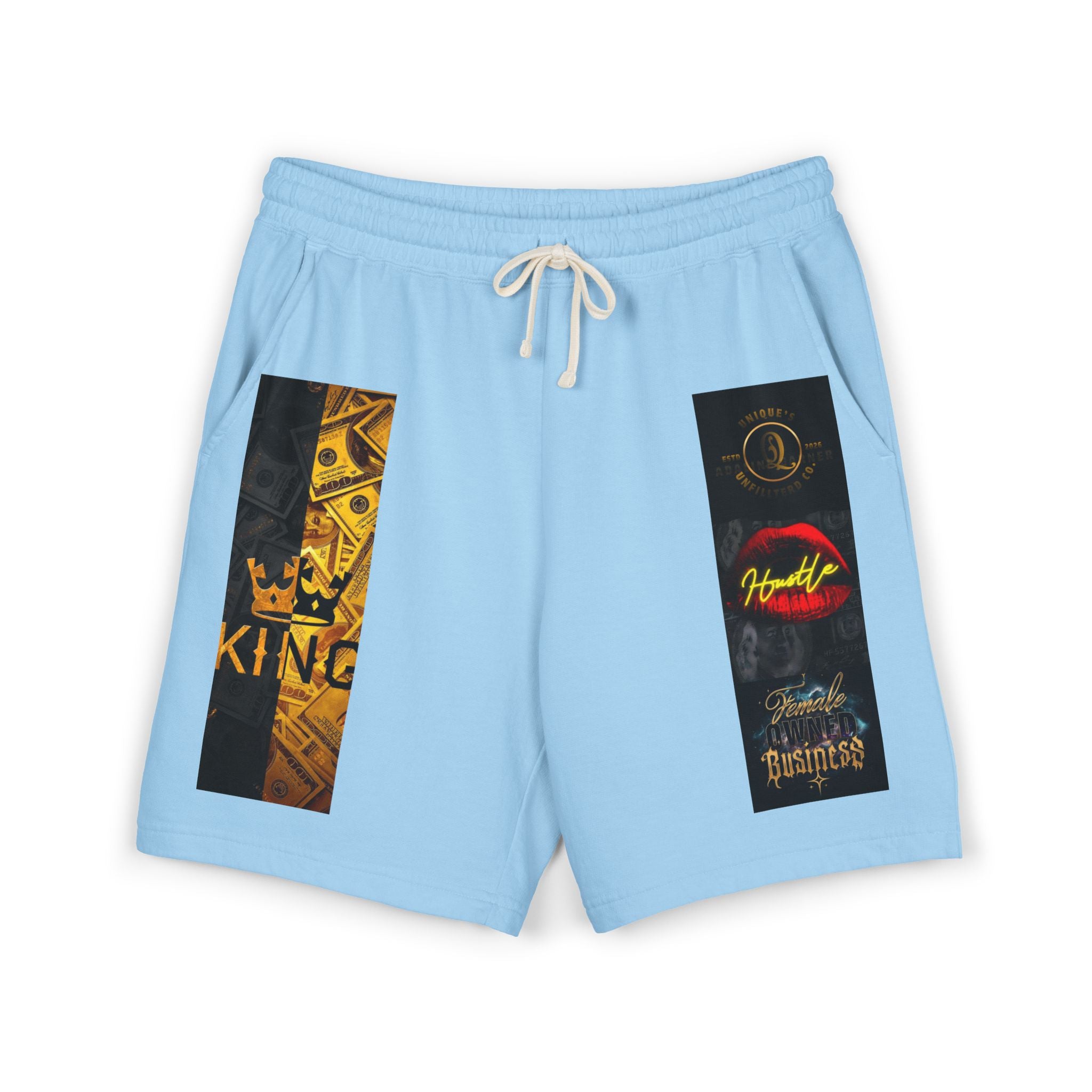 Graphic Fleece Sweat Shorts — King & Retro Logo Panel Design