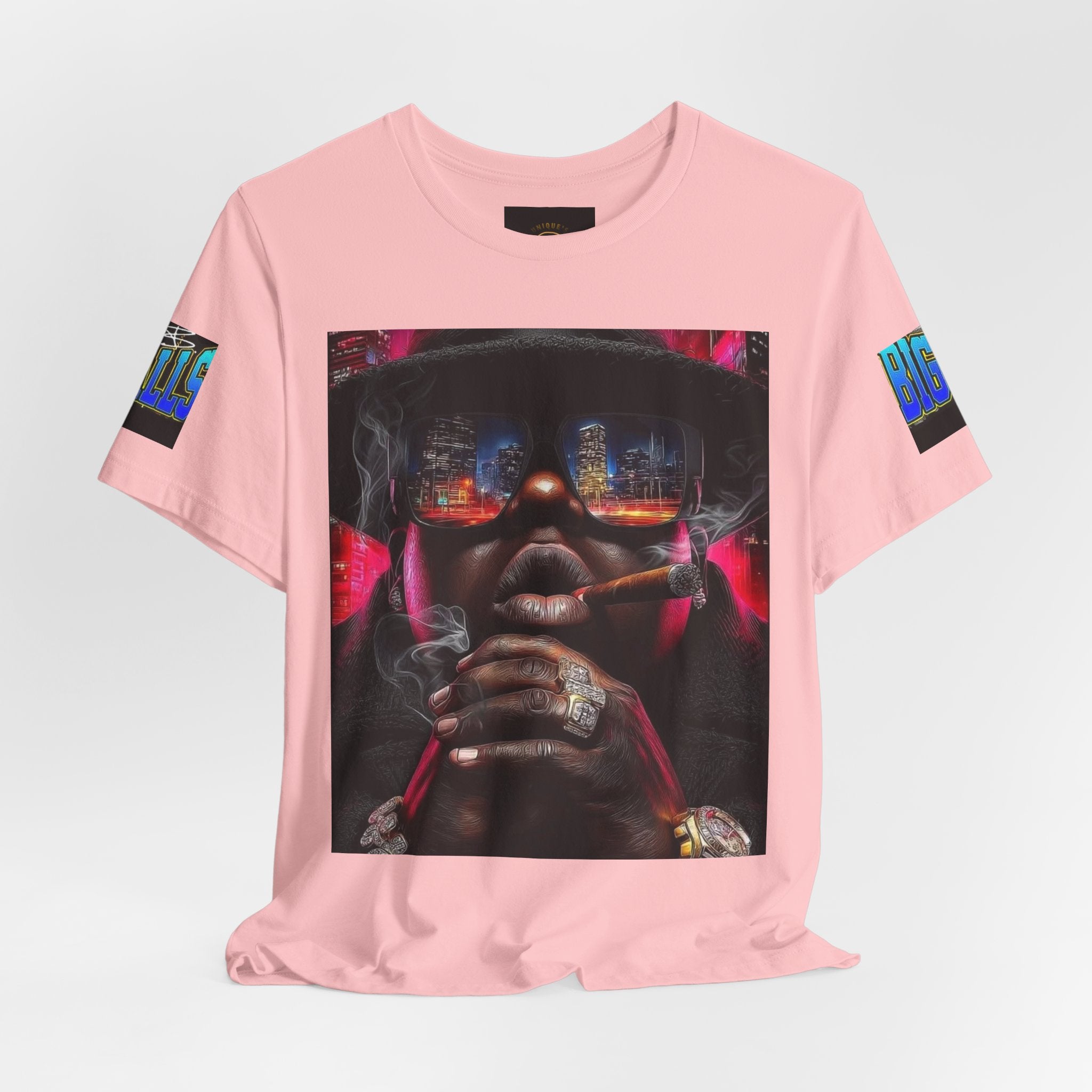 Urban Nightlife Portrait Tee — Smoky City Reflection Graphic T-Shirt
