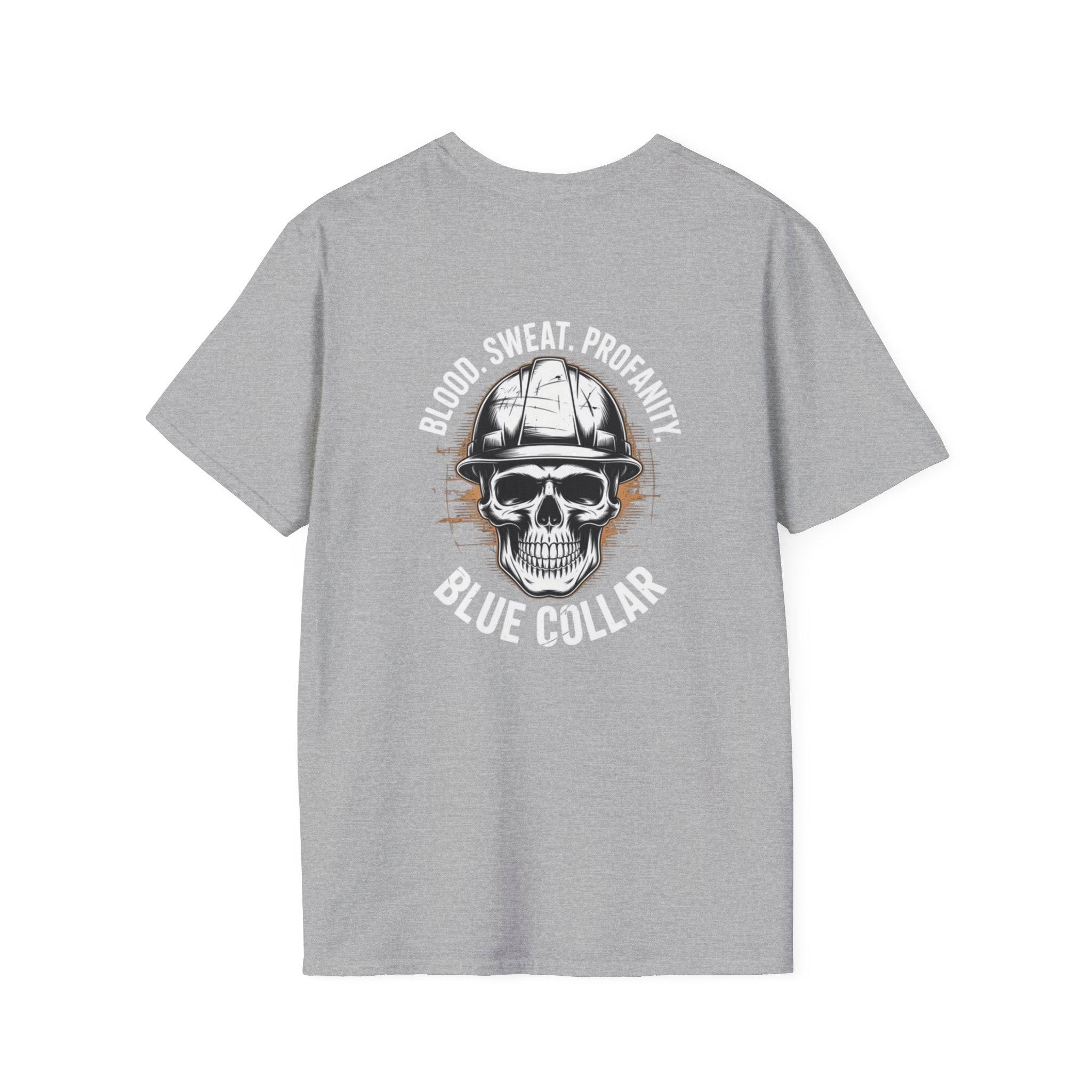 Blue Collar T-Shirt — "Blood, Sweat, Profanity" Skull Workwear Tee