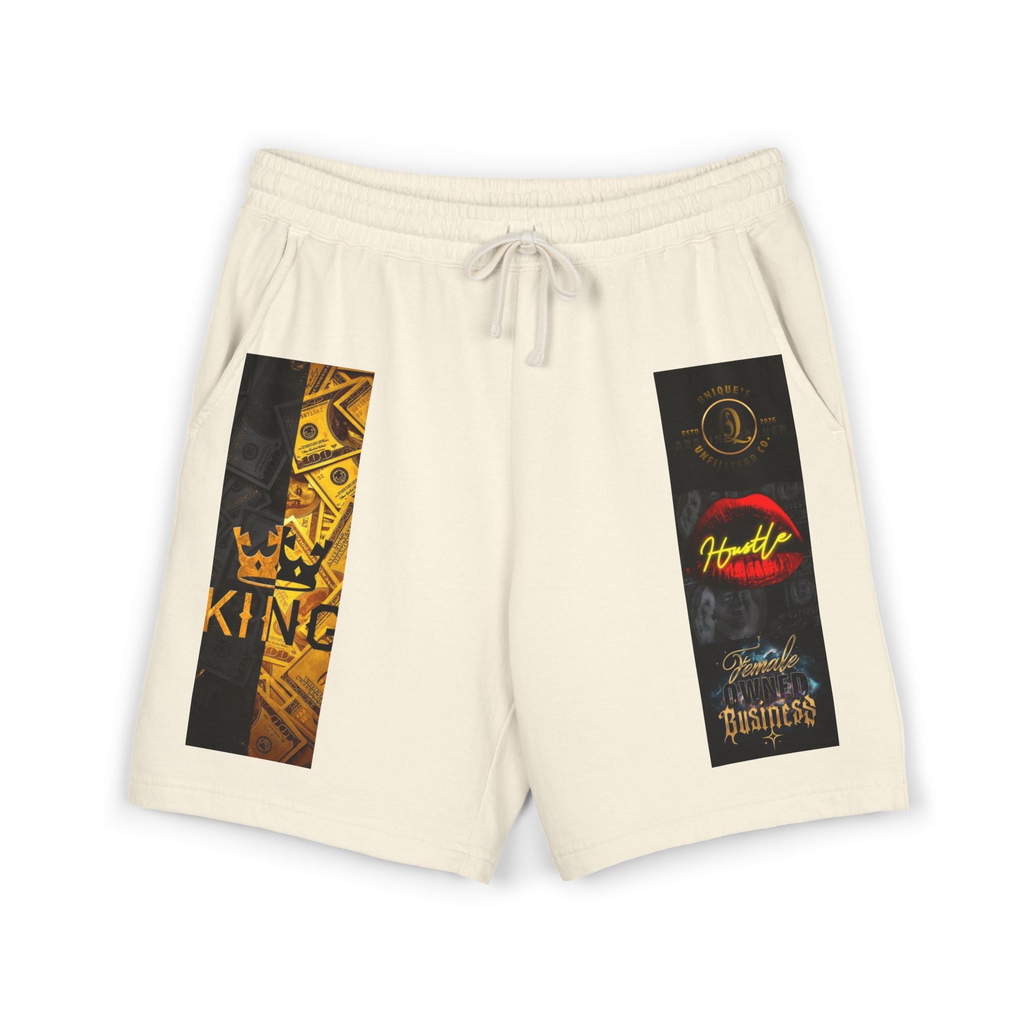 Graphic Fleece Sweat Shorts — King & Retro Logo Panel Design