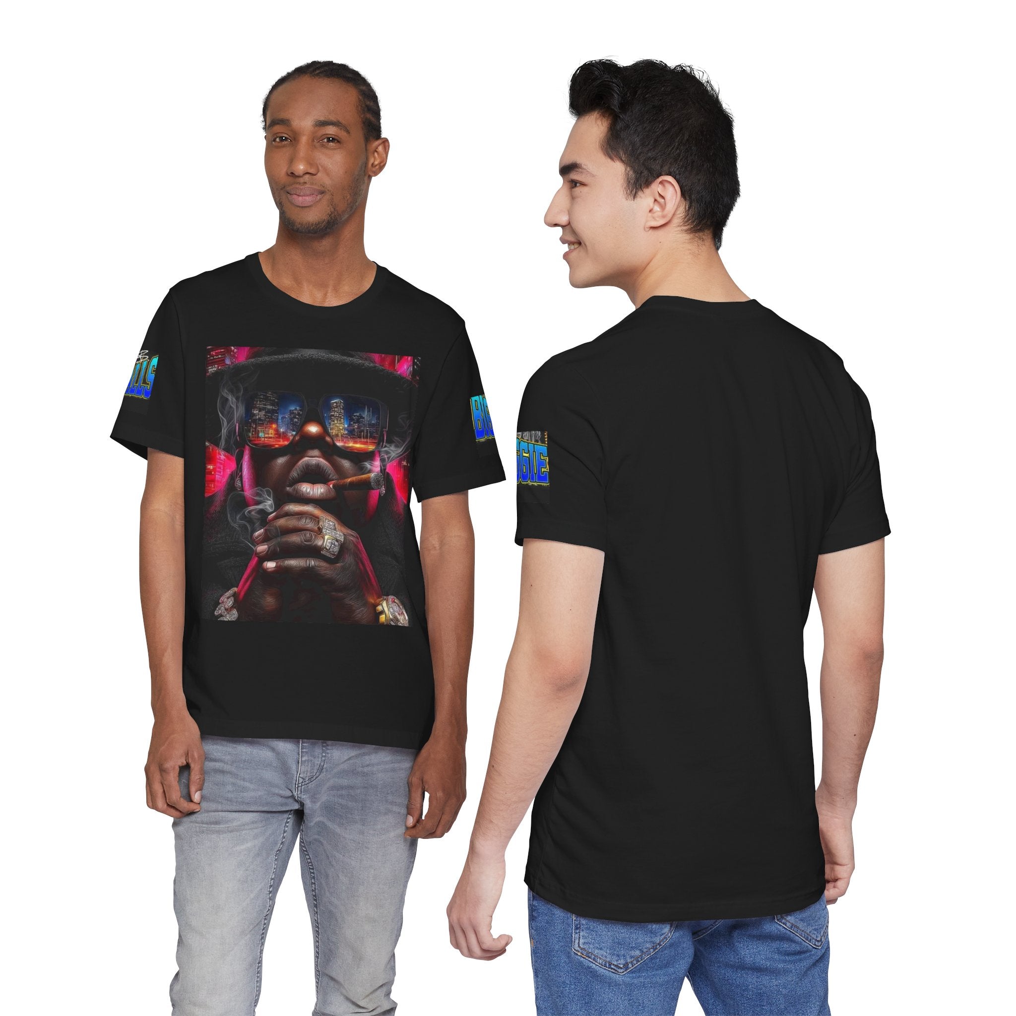 Urban Nightlife Portrait Tee — Smoky City Reflection Graphic T-Shirt