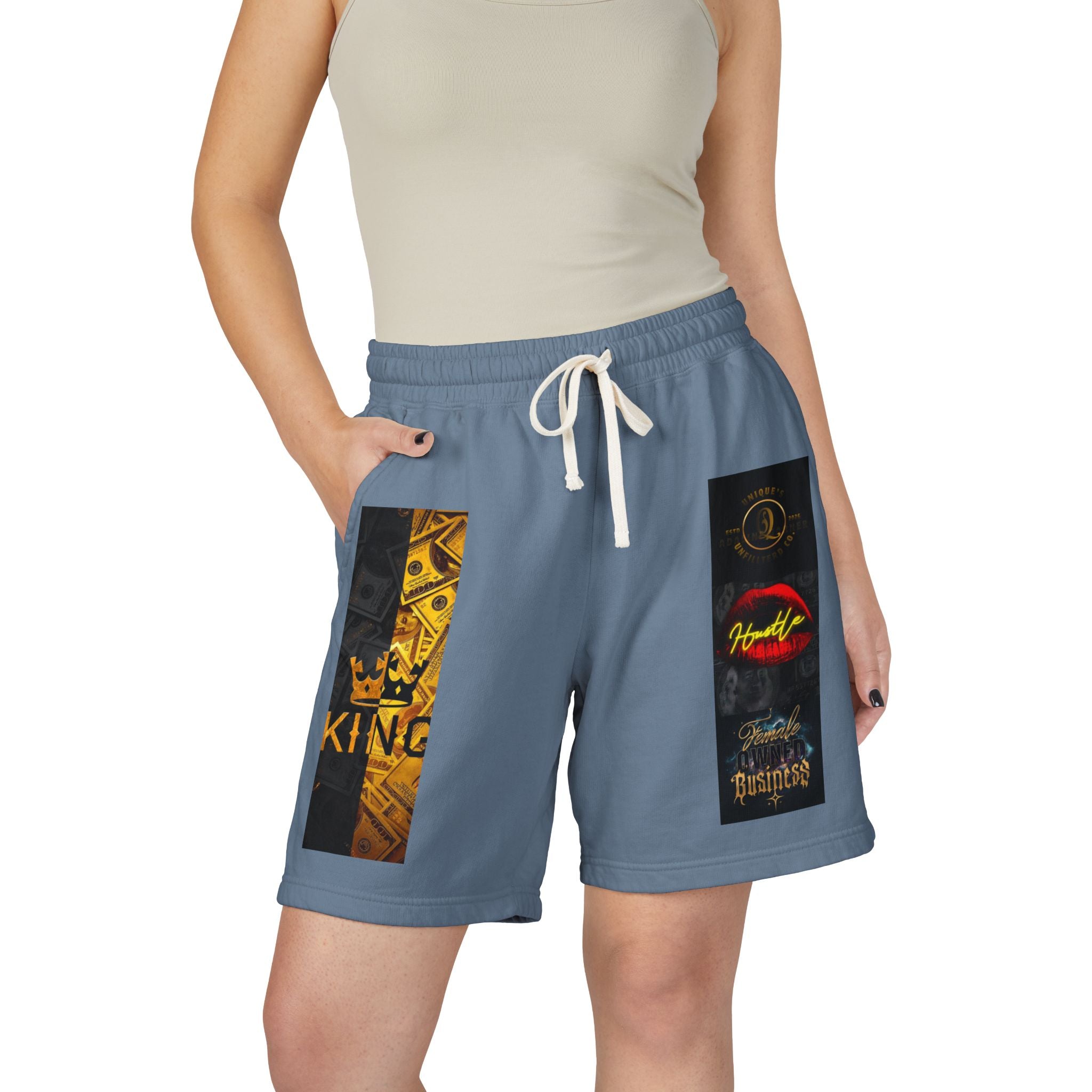 Graphic Fleece Sweat Shorts — King & Retro Logo Panel Design