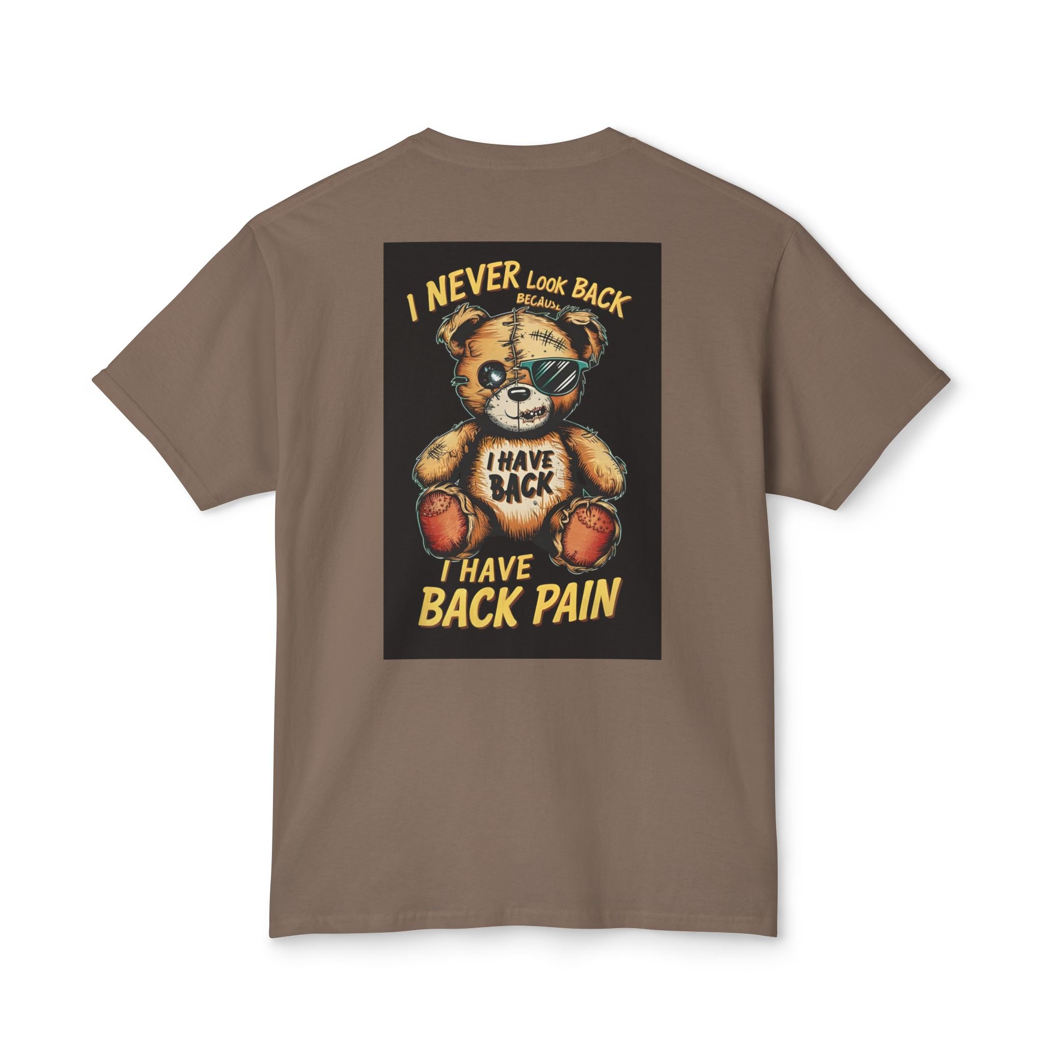 T-Shirt — Vintage Injured Teddy Bear "I Never Look Back, I Have Back Pain" Graphic