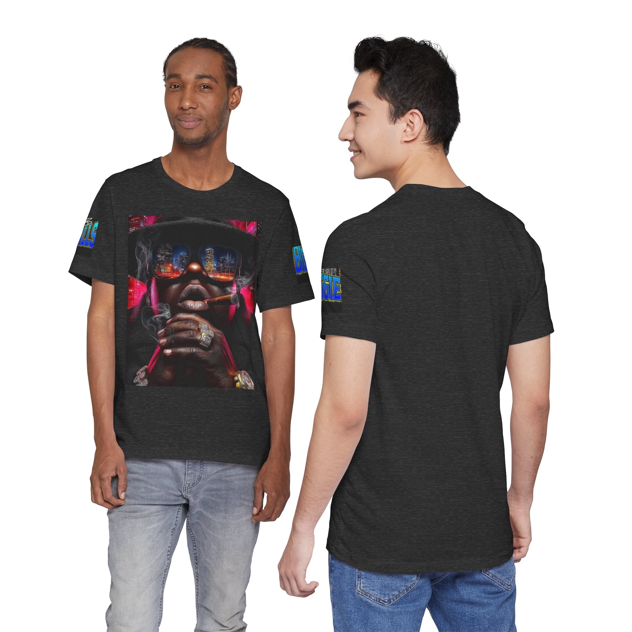 Urban Nightlife Portrait Tee — Smoky City Reflection Graphic T-Shirt