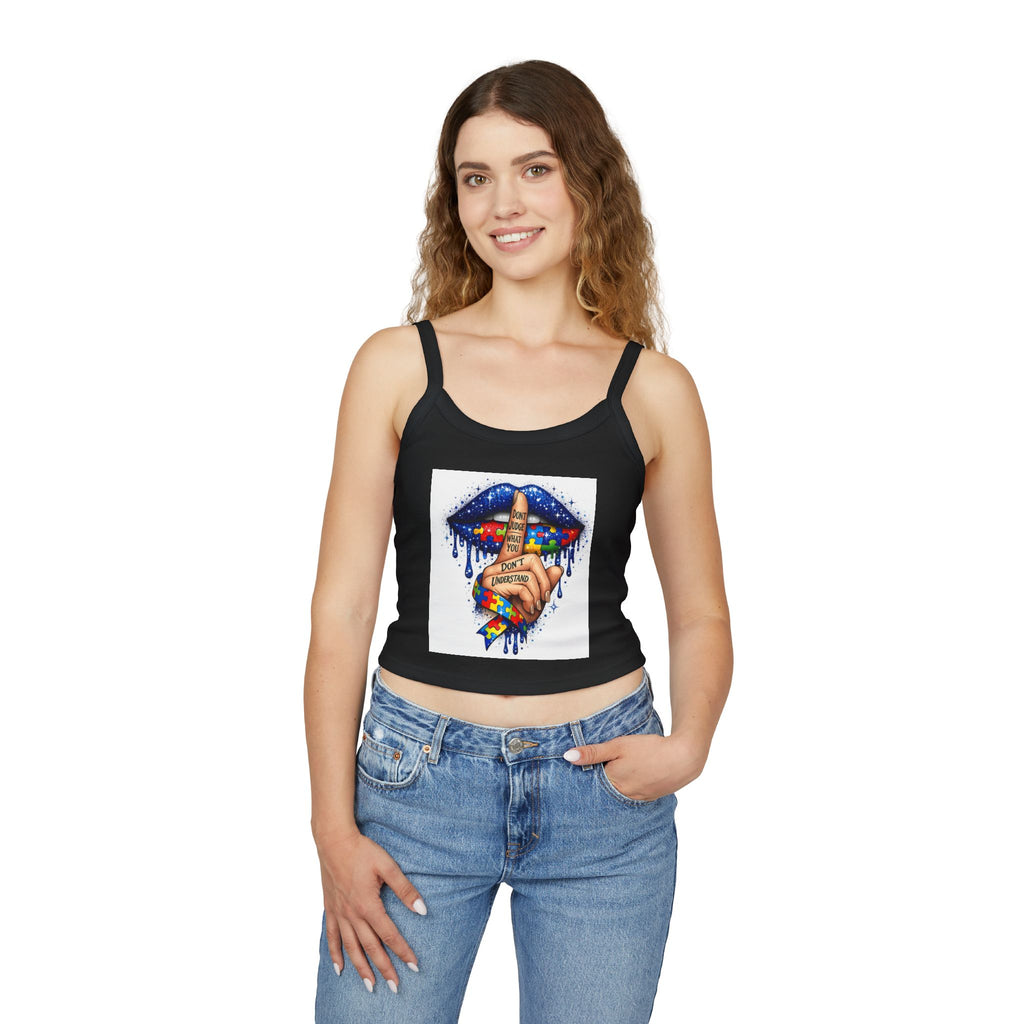 Crop Tank Top — Shushing Rainbow Lips with "I Don’t Understand" Finger Tattoo