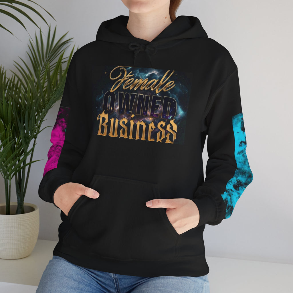 Female Owned Business Hoodie — Bold 'Bitch Please' Graffiti Back & Color-Block Sleeve Streetwear