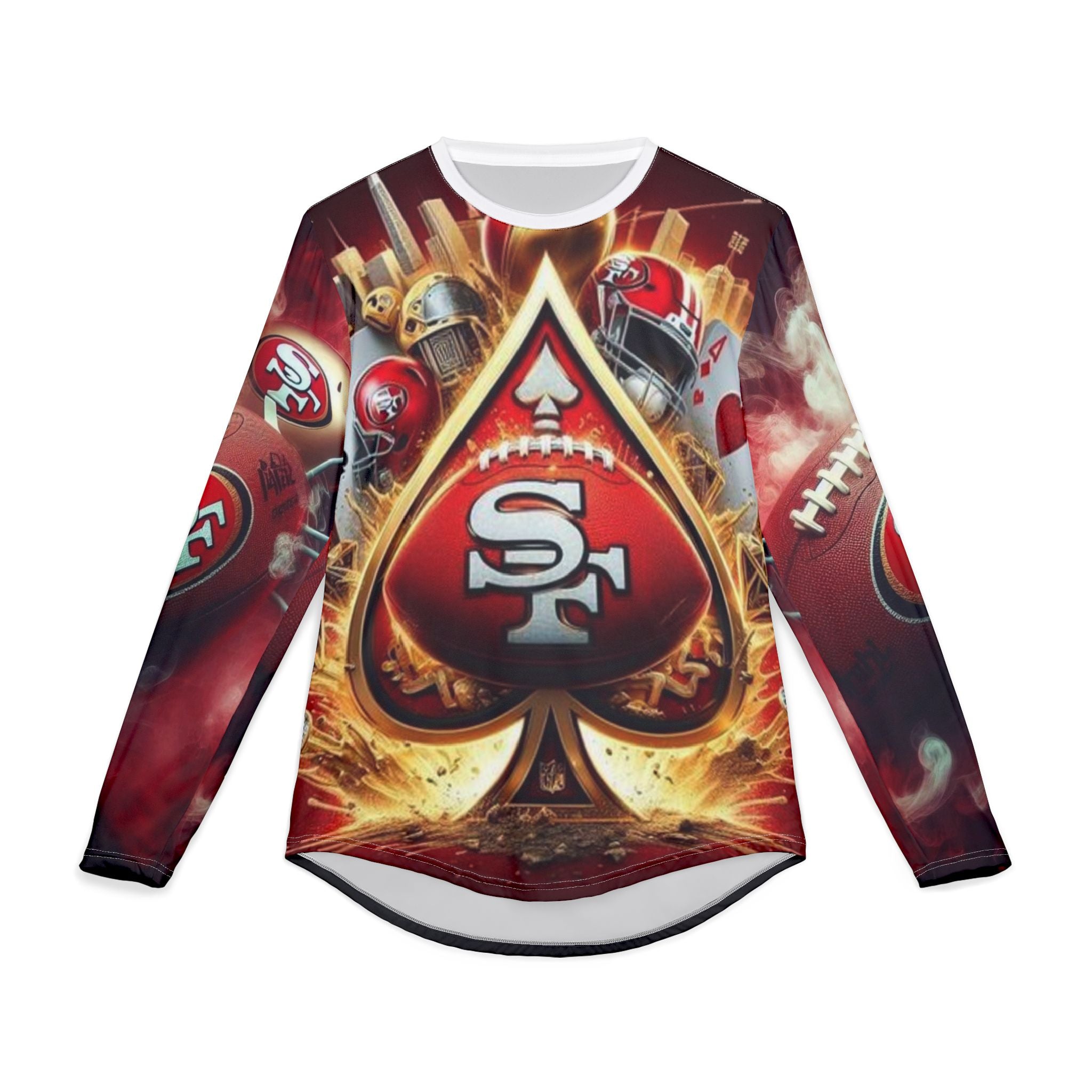 49ers Flame Spade Long Sleeve Shirt — Men's All-Over Print UV Protection