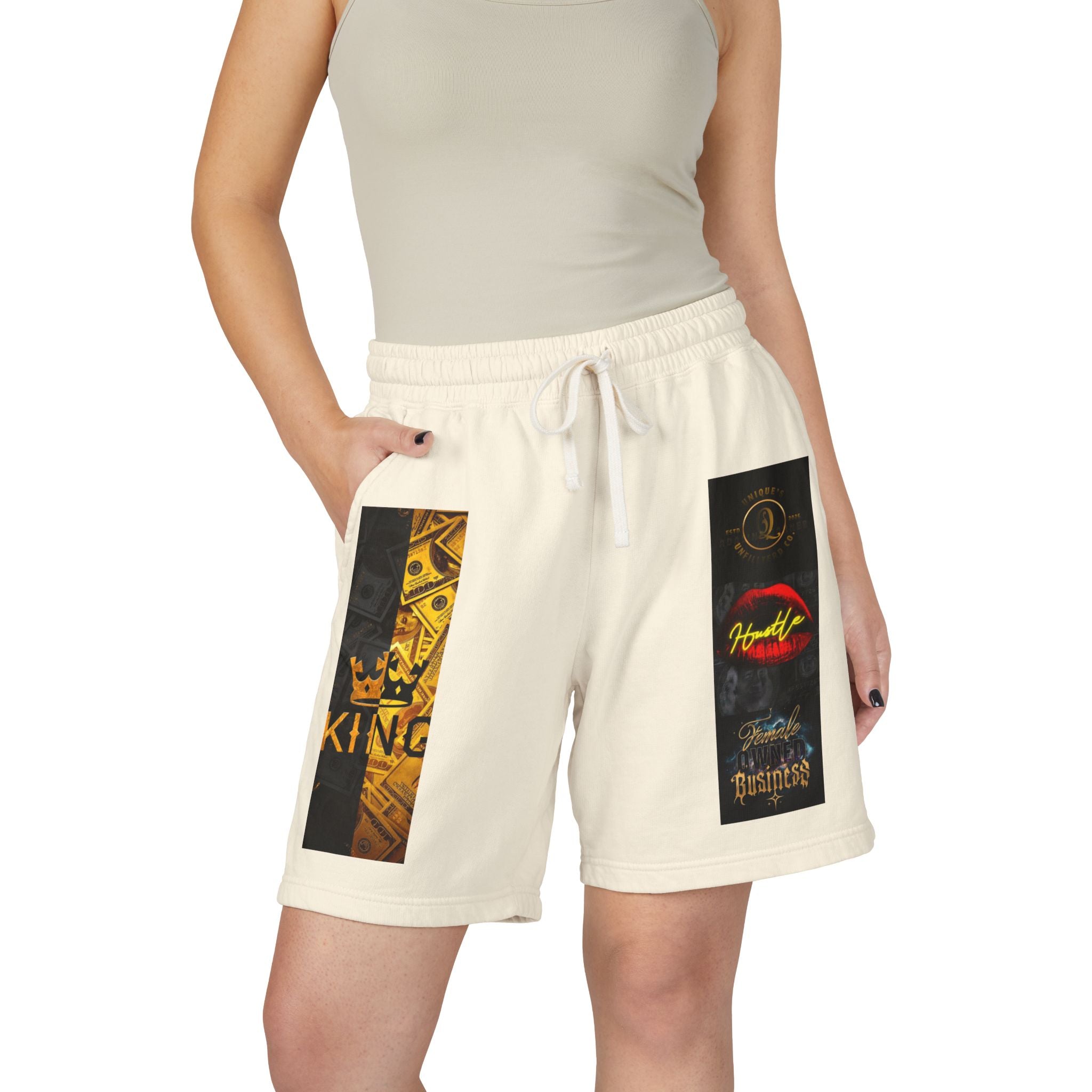 Graphic Fleece Sweat Shorts — King & Retro Logo Panel Design