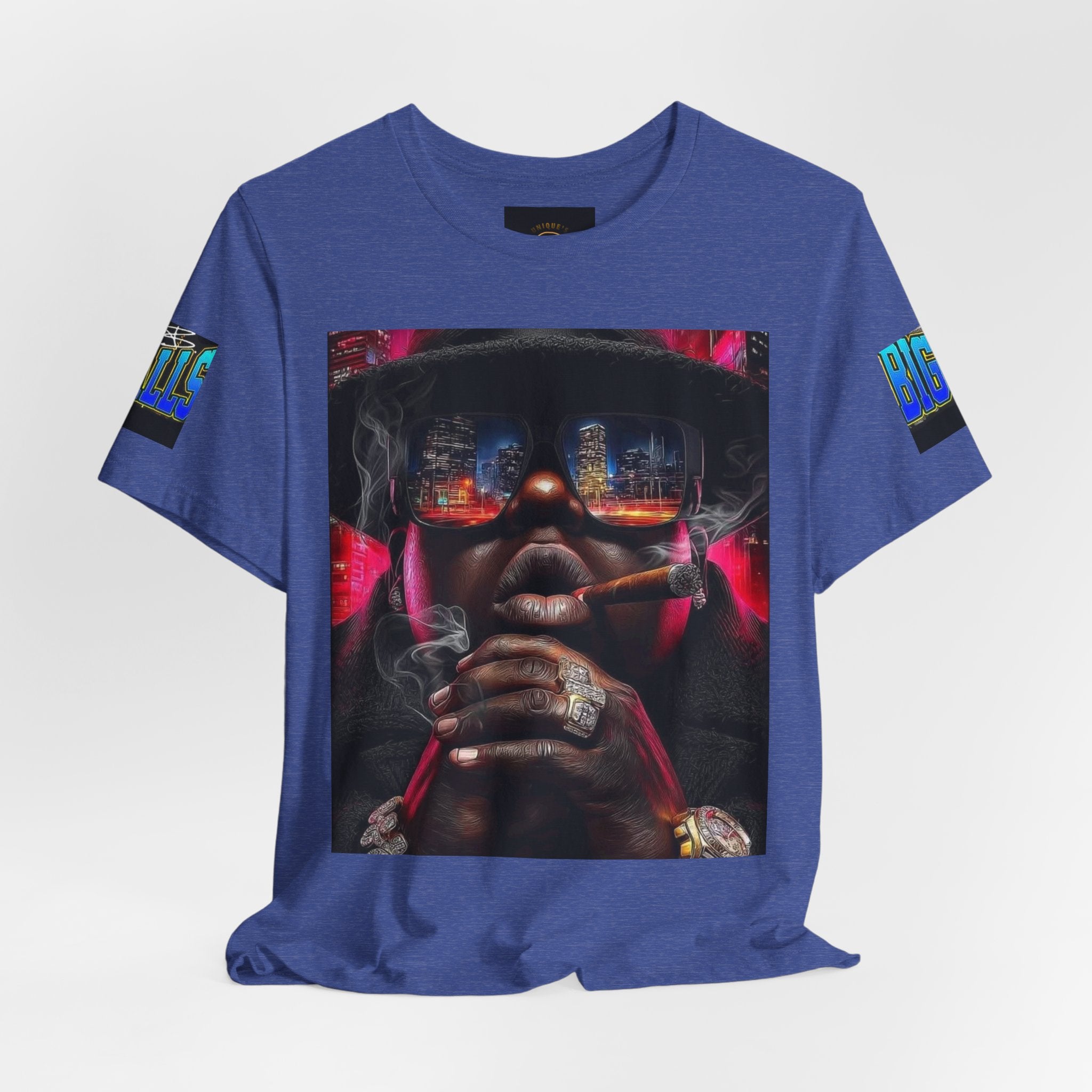 Urban Nightlife Portrait Tee — Smoky City Reflection Graphic T-Shirt